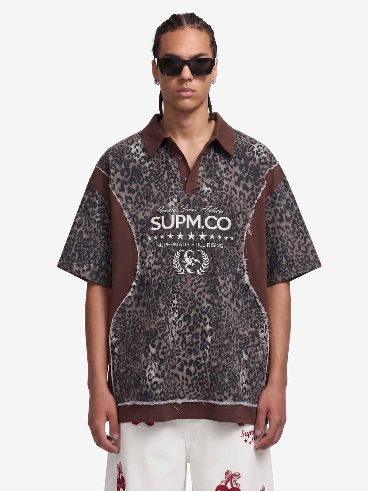 Vintage Leopard Patchwork Distressed Polo Shirt