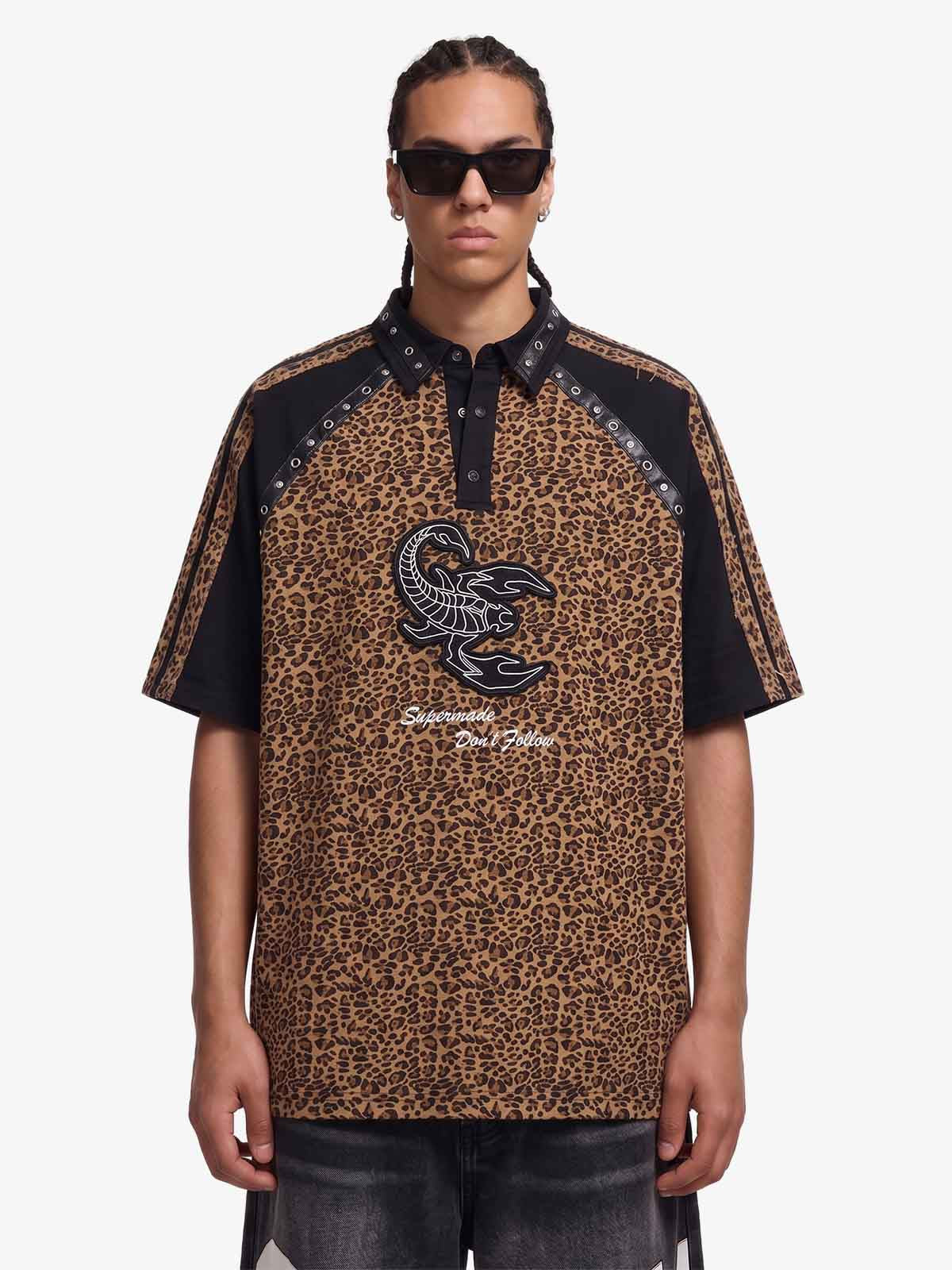 Vintage Leopard Scorpion Graphic Oversized Polo Shirt