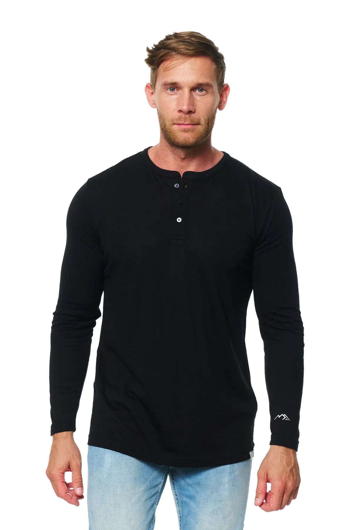 Men’s Merino Wool Long Sleeve Henley Shirt Black