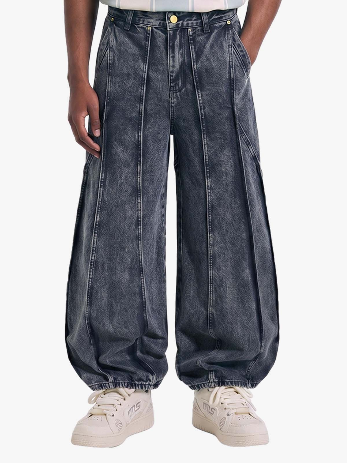Washed Geometric Panel Barrel Jeans Washed Geometric Panel Barrel Jeans