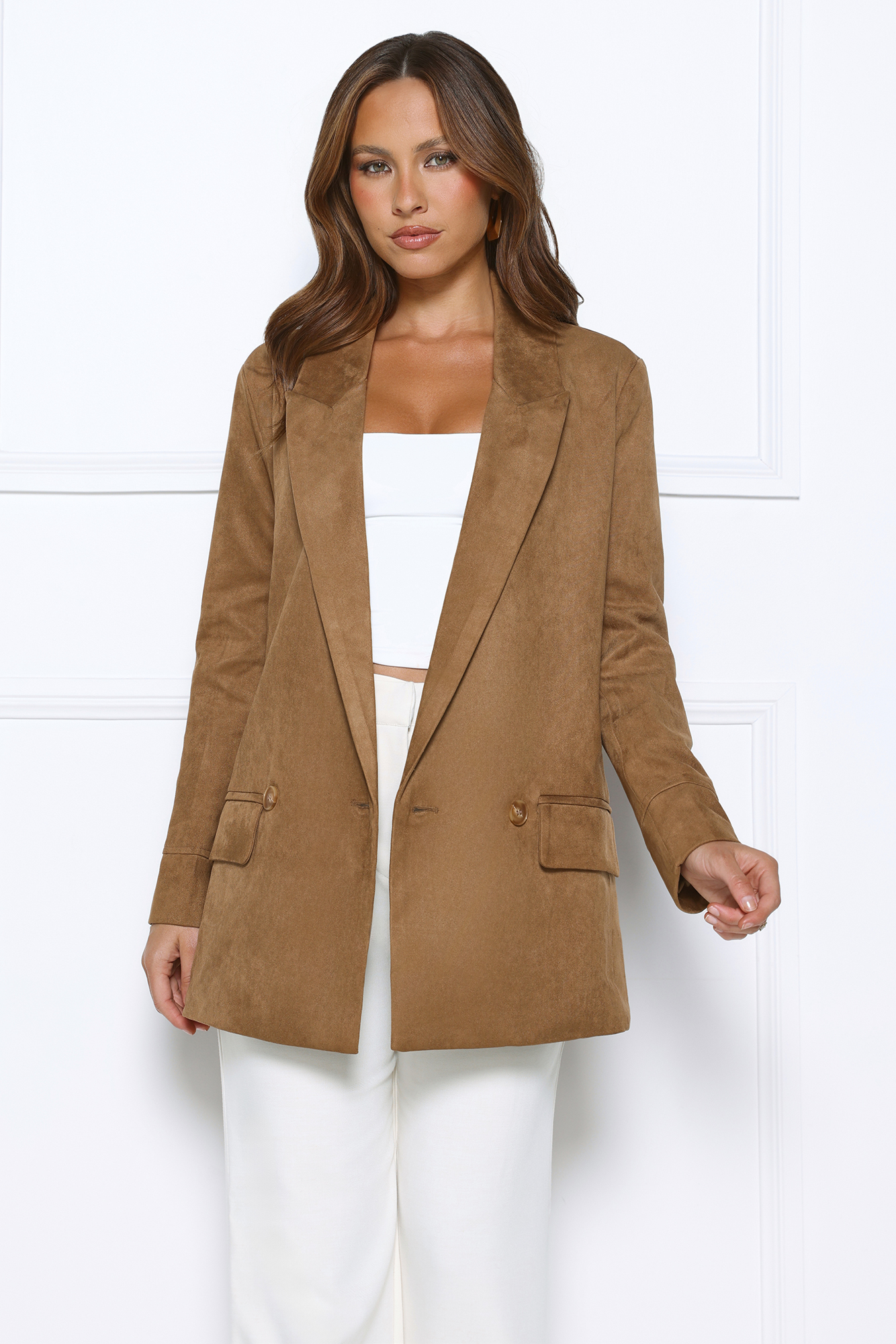 Effortlessly Professional Suede Long Sleeve Blazer Brown Effortlessly Professional Suede Long Sleeve Blazer Brown