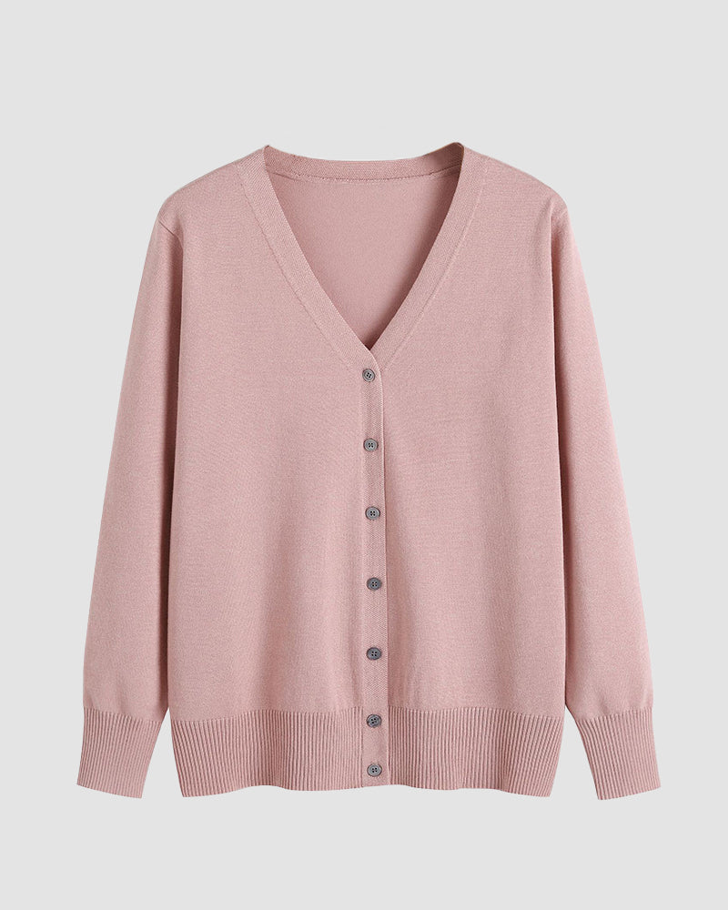Long Sleeve Choker Top Lightweight Vee Cardigan Sweater – Pink S Long Sleeve Choker Top Lightweight Vee Cardigan Sweater – Pink S