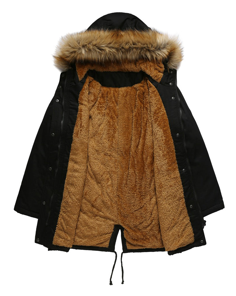Faux Fur Hood Parka Jacket – Black S Faux Fur Hood Parka Jacket – Black S