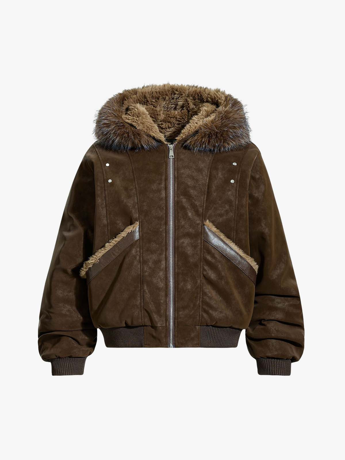 Retro Detachable Faux Fur Collar Suede Fleece Hoodie Jacket Retro Detachable Faux Fur Collar Suede Fleece Hoodie Jacket