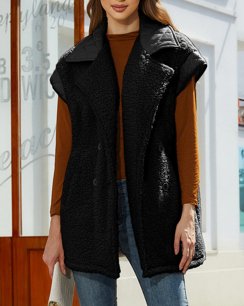 Loose Sleeveless Suit Collar Double-breasted Double-sided Velvet Jacket Vest Coats – Black Loose Sleeveless Suit Collar Double-breasted Double-sided Velvet Jacket Vest Coats – Black