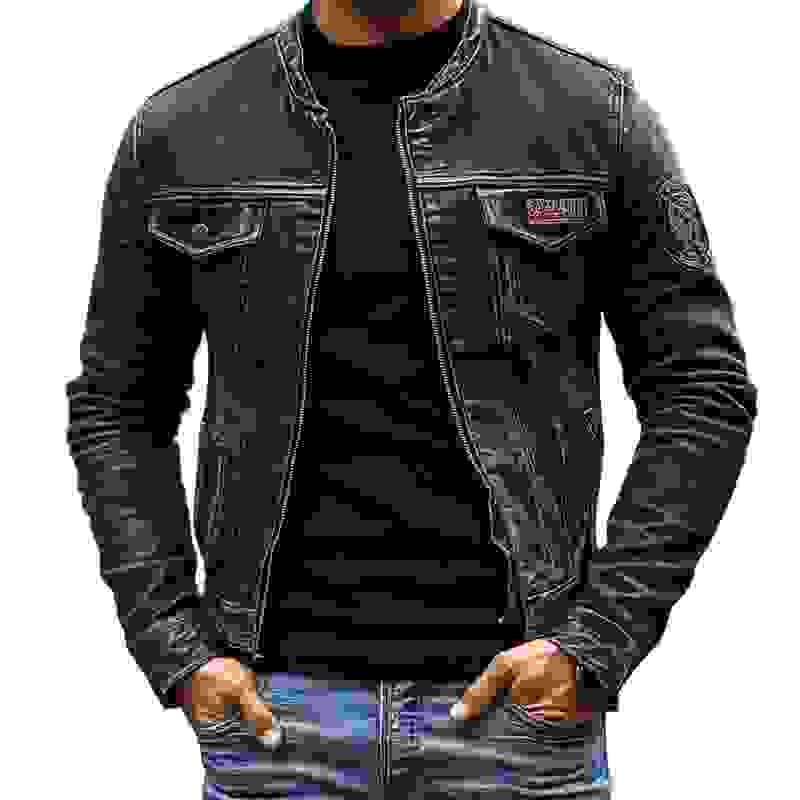 Men’s Vintage Washed Baseball Collar Slim Fit Denim Jacket MTAHX