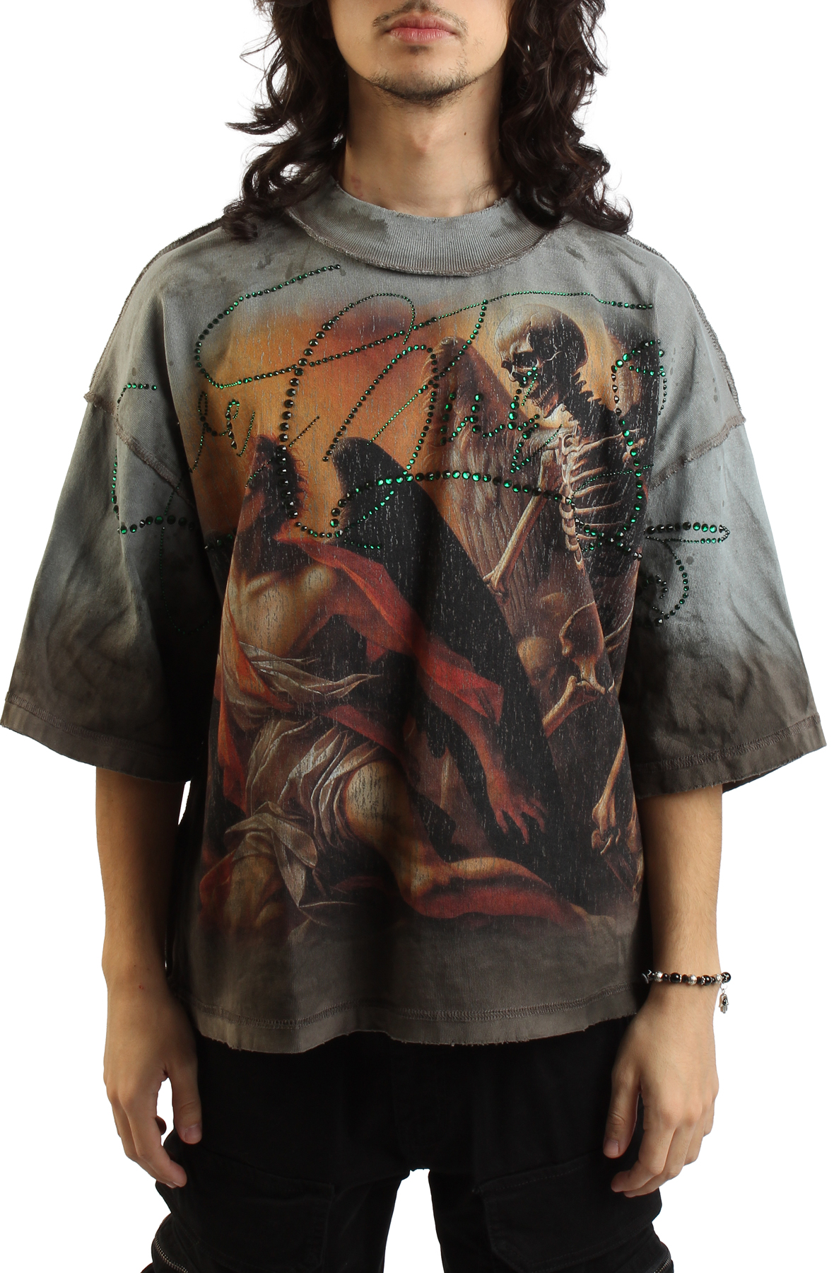 Men Save Our Souls Oversized Rhinestone Cropped Shirt Olive shirts S Olive Men Save Our Souls Oversized Rhinestone Cropped Shirt Olive shirts S Olive