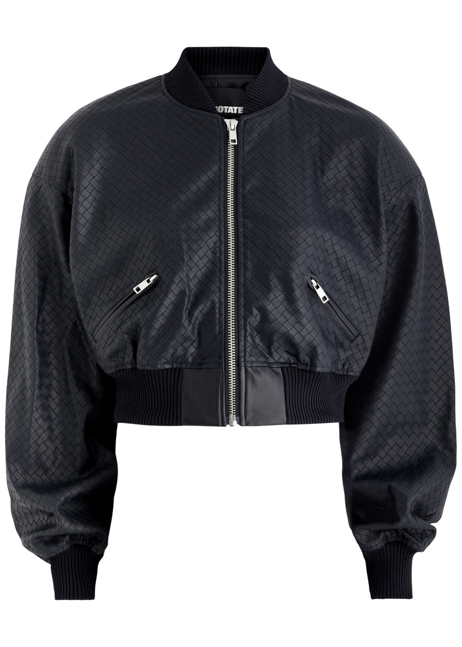 Rotate Sunday Woven Faux Leather Bomber Jacket – Dark Blue – L