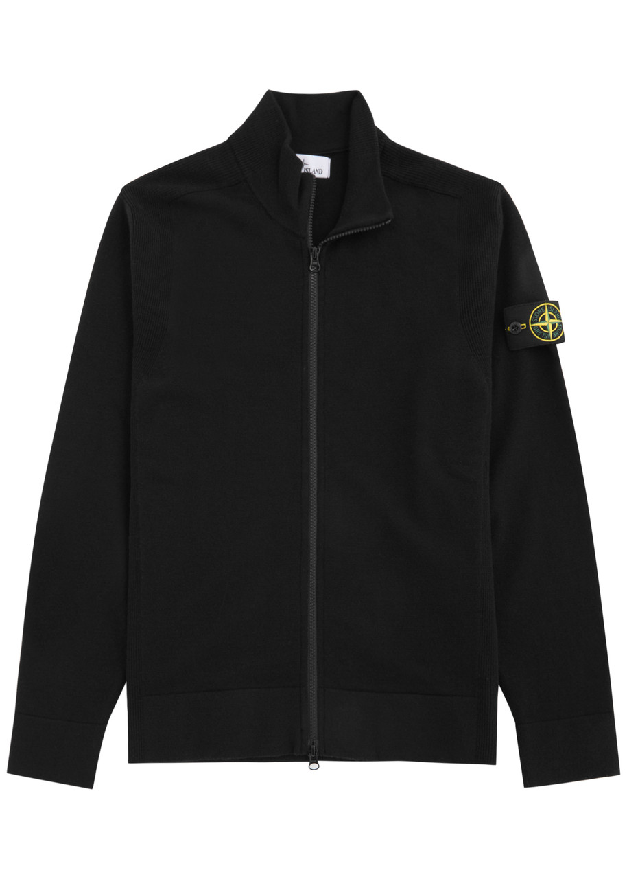 Stone Island Logo Wool-blend Track Jacket – Black Stone Island Logo Wool-blend Track Jacket – Black