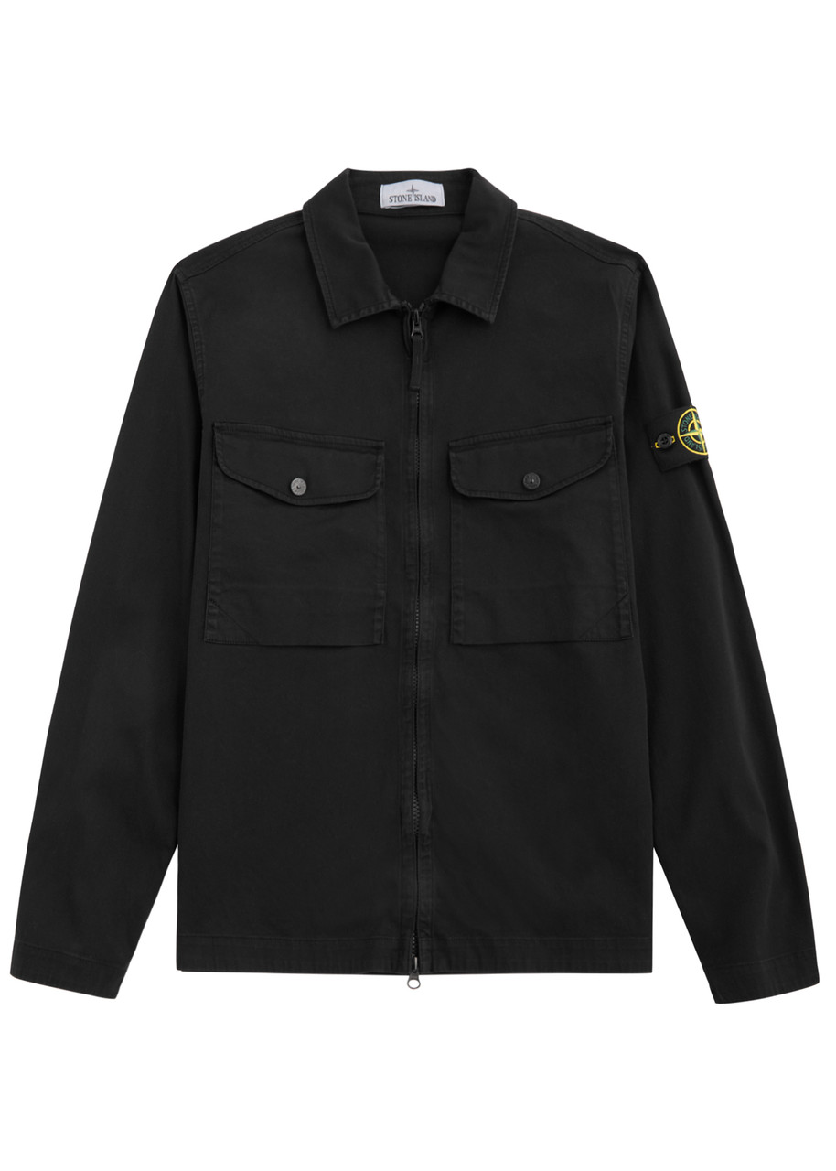 Stone Island Logo Stretch-cotton Overshirt – Black