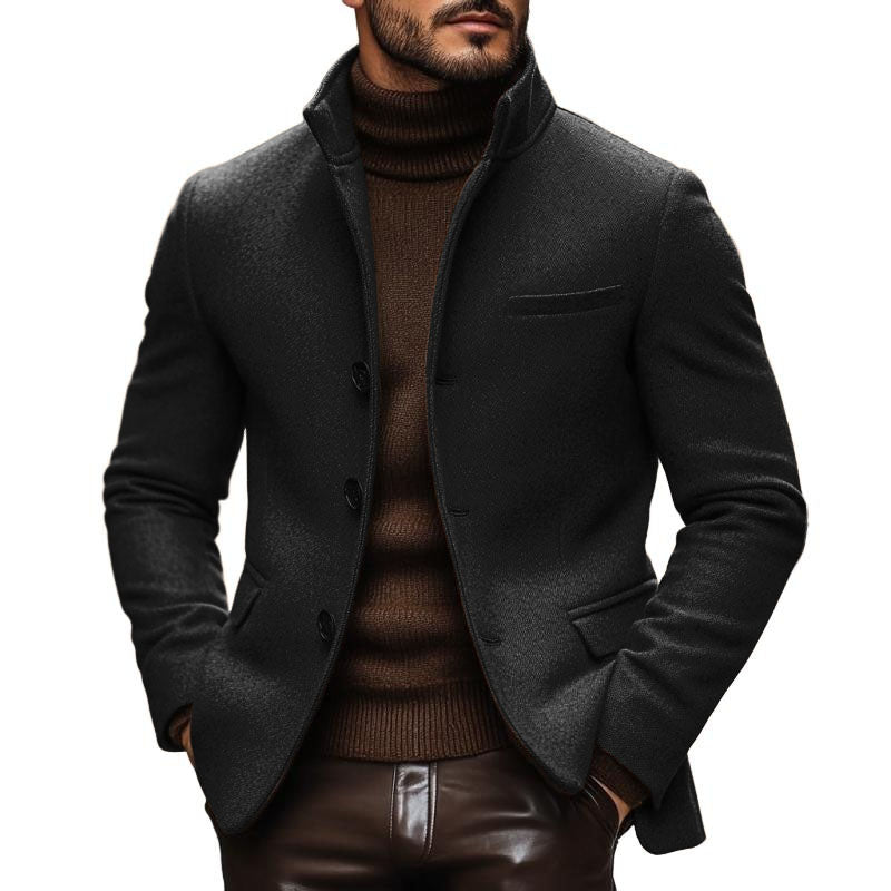 Men’s Vintage Wool Blend Stand Collar Single Breasted Slim Blazer M
