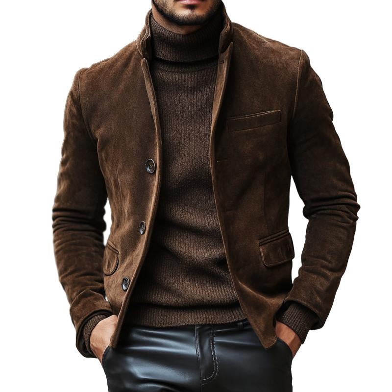 Men’s Vintage Stand Collar Suede Slim Short Blazer M Men’s Vintage Stand Collar Suede Slim Short Blazer M