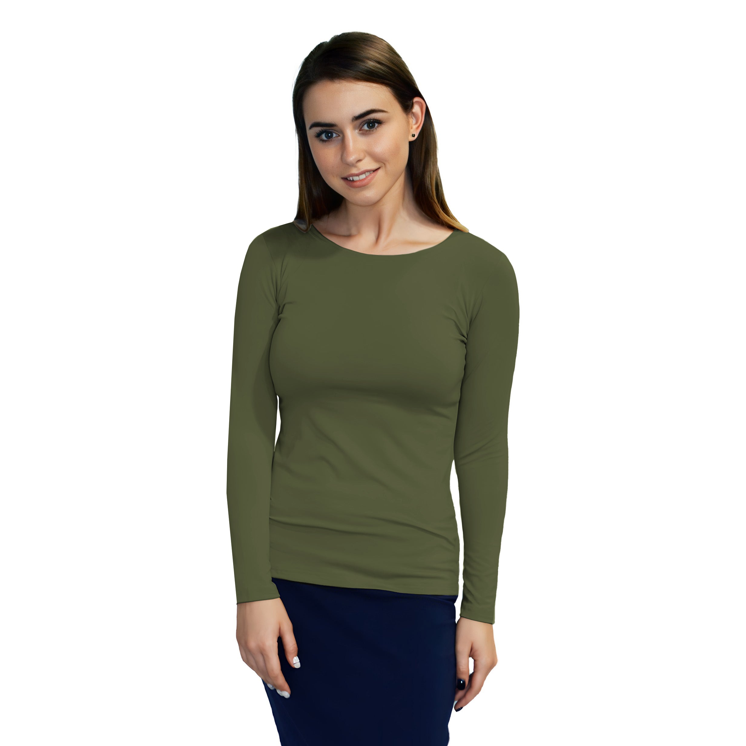 Essential Round-Neck Layering Top – Long Sleeve – Olive Large Essential Round-Neck Layering Top – Long Sleeve – Olive Large