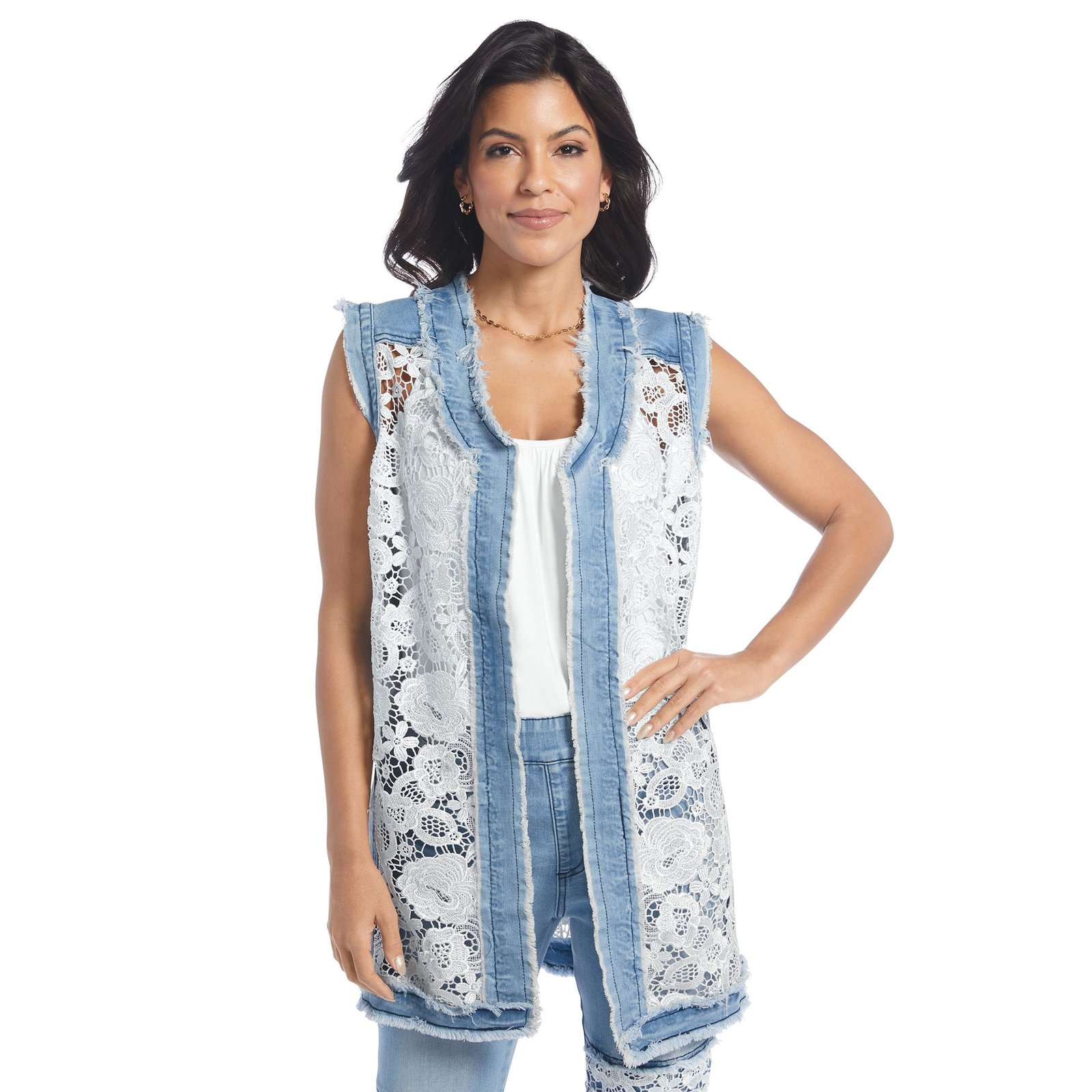 Masseys Lace Denim Vest White Jackets X Masseys Lace Denim Vest White Jackets X