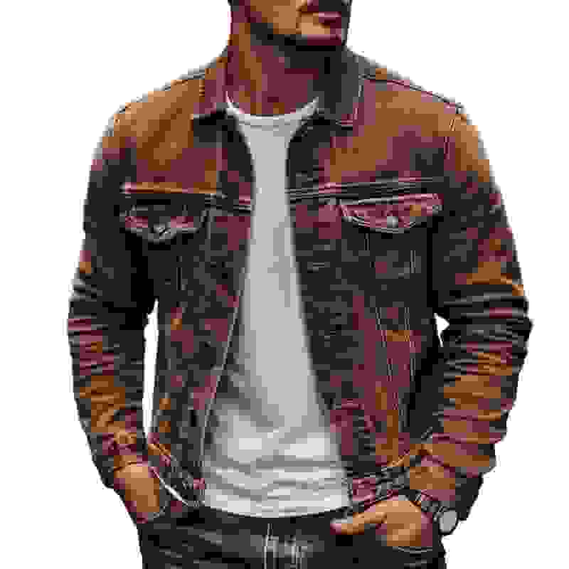 Men’s Vintage Casual Solid Color Washed Denim Jacket K Men’s Vintage Casual Solid Color Washed Denim Jacket K