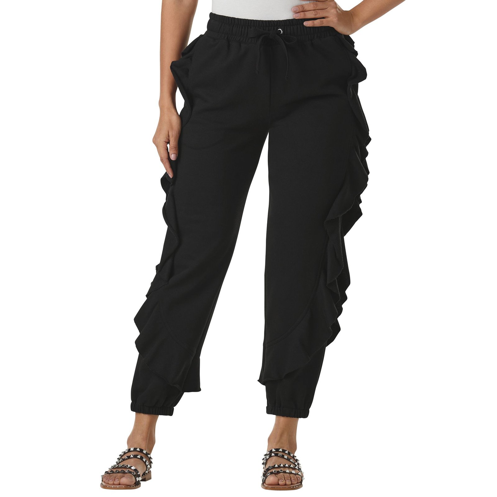 Masseys Ruffle Joggers Black Pants X Masseys Ruffle Joggers Black Pants X