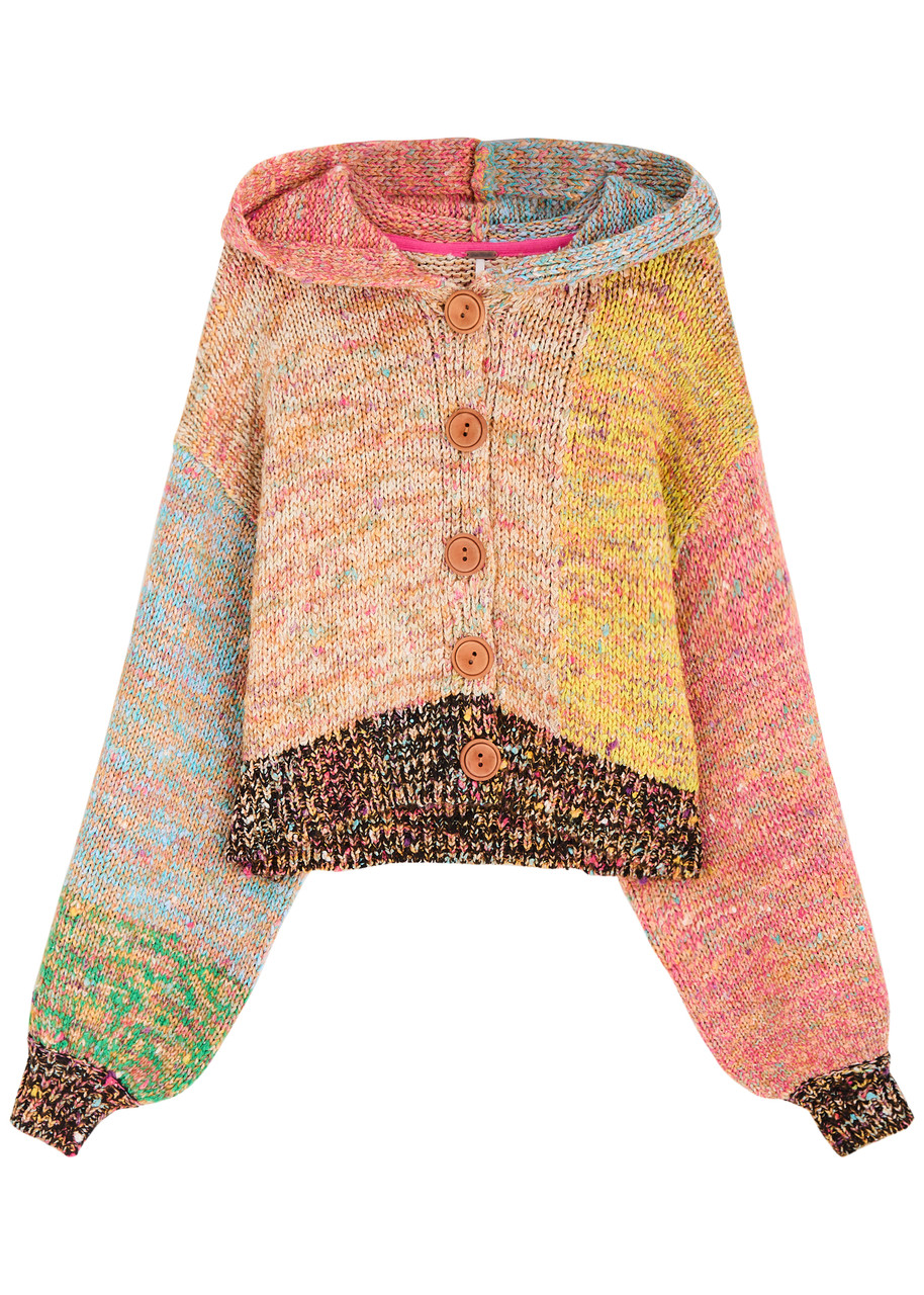 Free People Vibe Check Hooded Knitted Jumper – Multicoloured – L – L