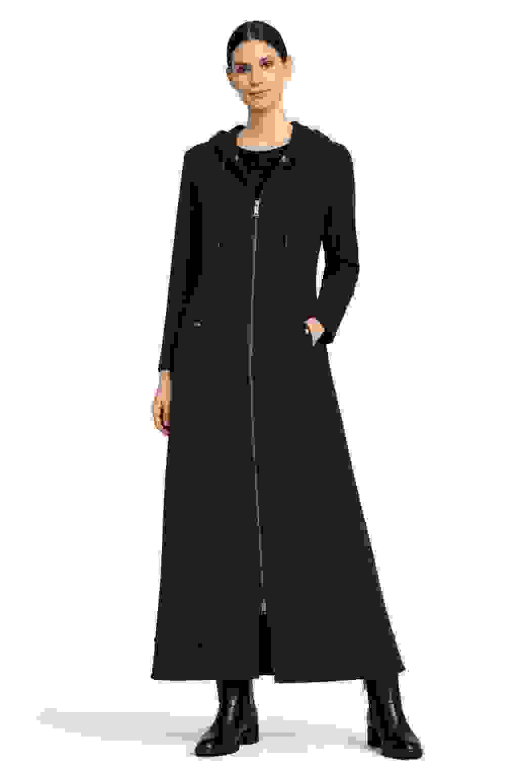 Maxi A-Line Hoodie Coat Dress in Black, Olive & Bordeaux – Black Medium