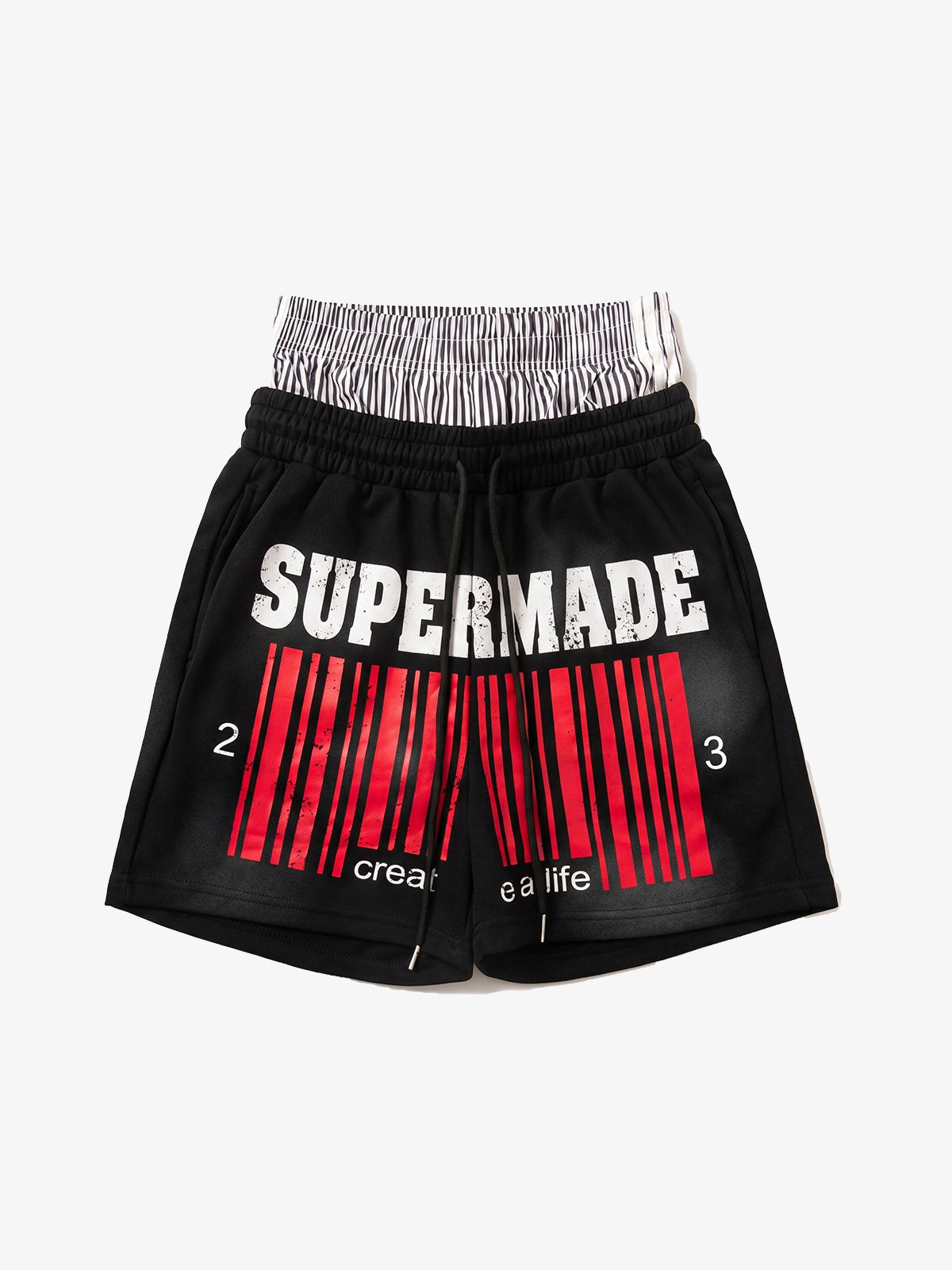 Double Waistband Barcode Graphic Shorts