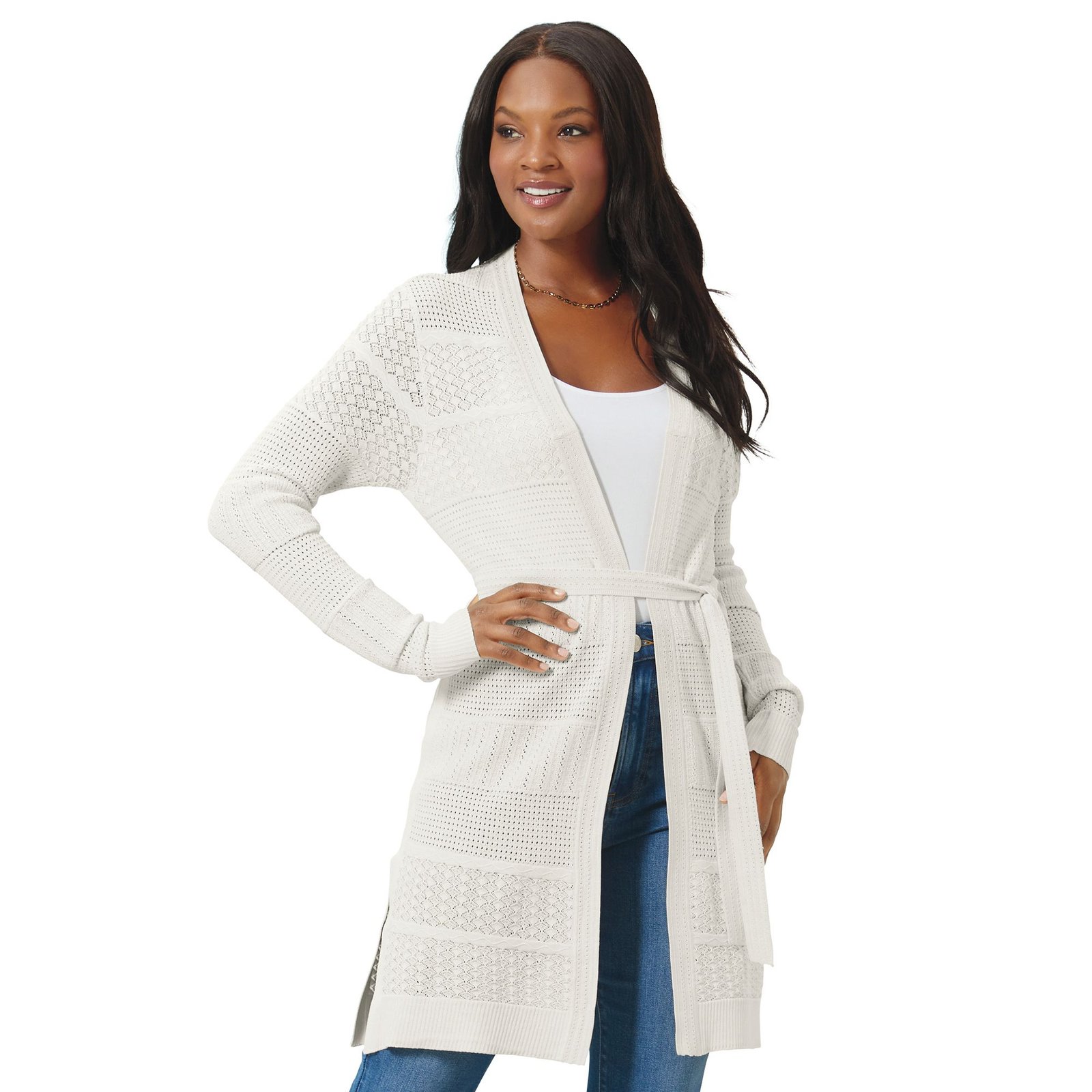 Masseys Pointelle Cardigan White Sweaters X Masseys Pointelle Cardigan White Sweaters X