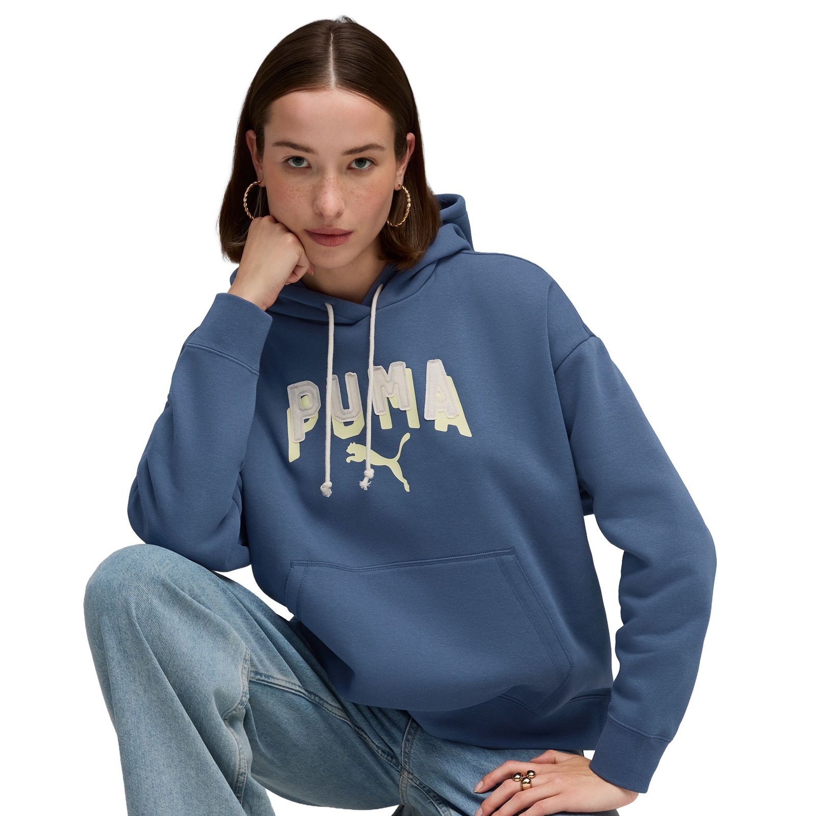 PUMA Applique Hoodie Blue Shirts PUMA Applique Hoodie Blue Shirts