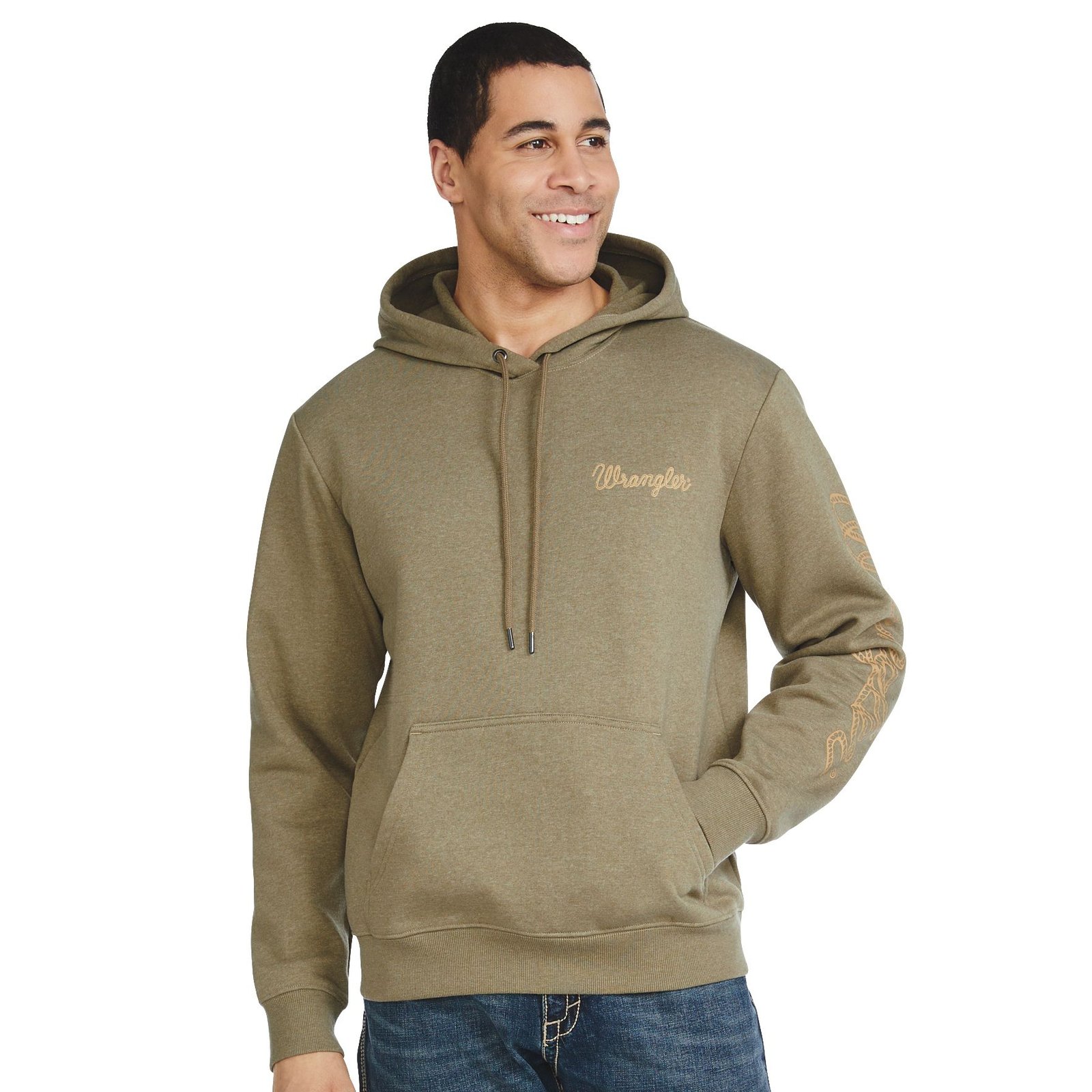 Wrangler Men’s Script Hoodie Green Knit Tops Wrangler Men’s Script Hoodie Green Knit Tops
