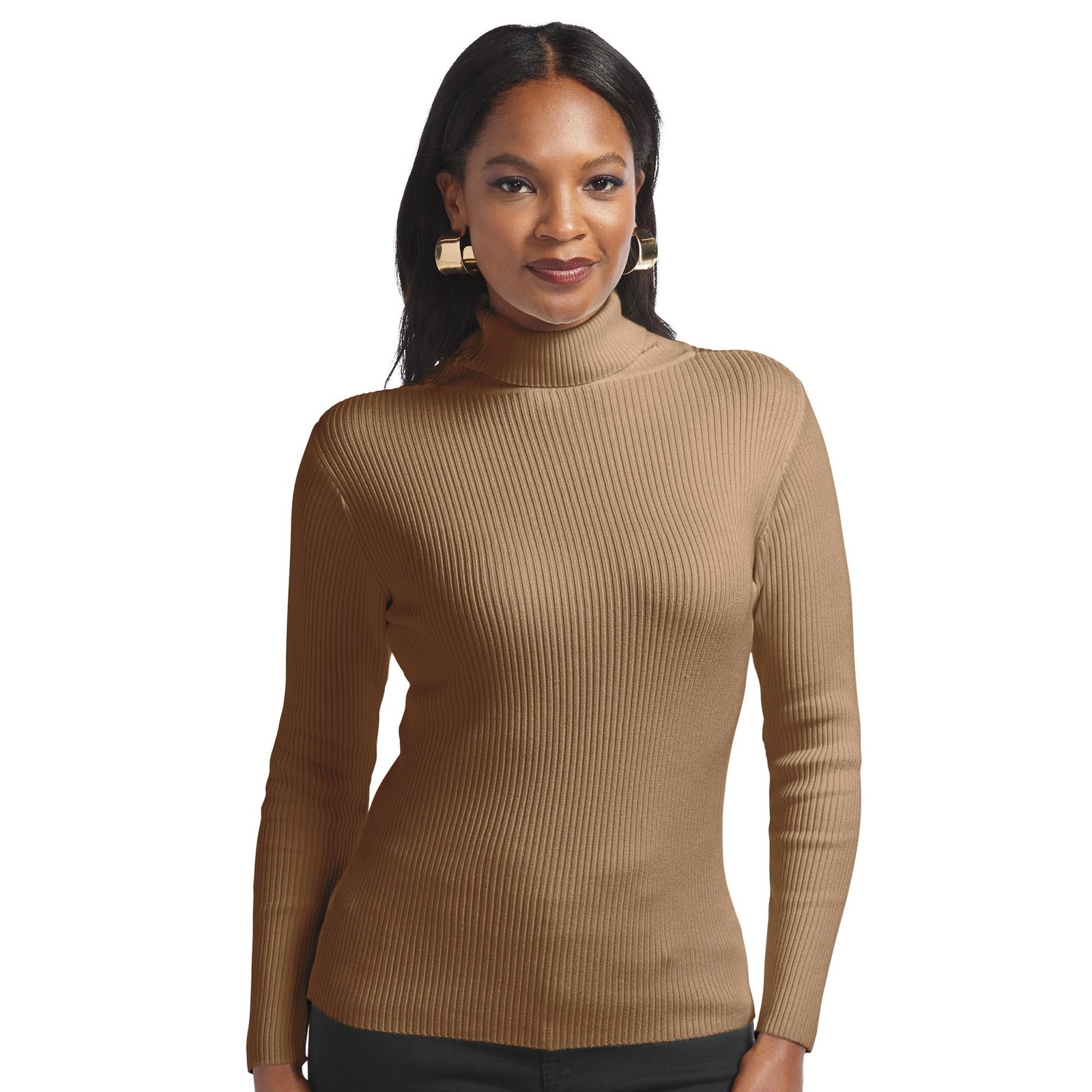 Masseys Ribbed Long Sleeve Turtleneck Brown Sweaters X Masseys Ribbed Long Sleeve Turtleneck Brown Sweaters X