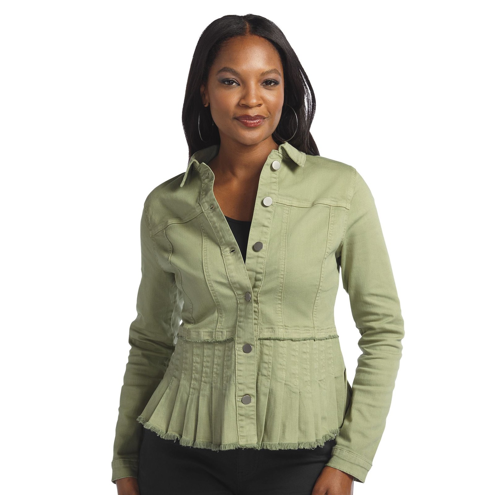 Masseys Pleated Hem Denim Jacket Green Jackets X Masseys Pleated Hem Denim Jacket Green Jackets X