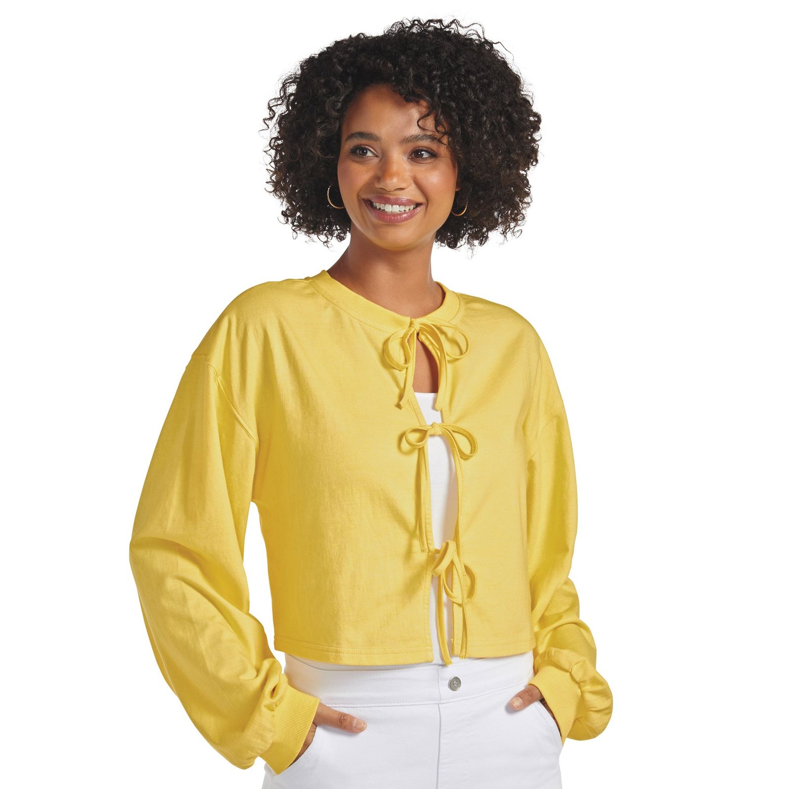 Masseys Bow Anywhere Cardigan Yellow Knit Tops Masseys Bow Anywhere Cardigan Yellow Knit Tops