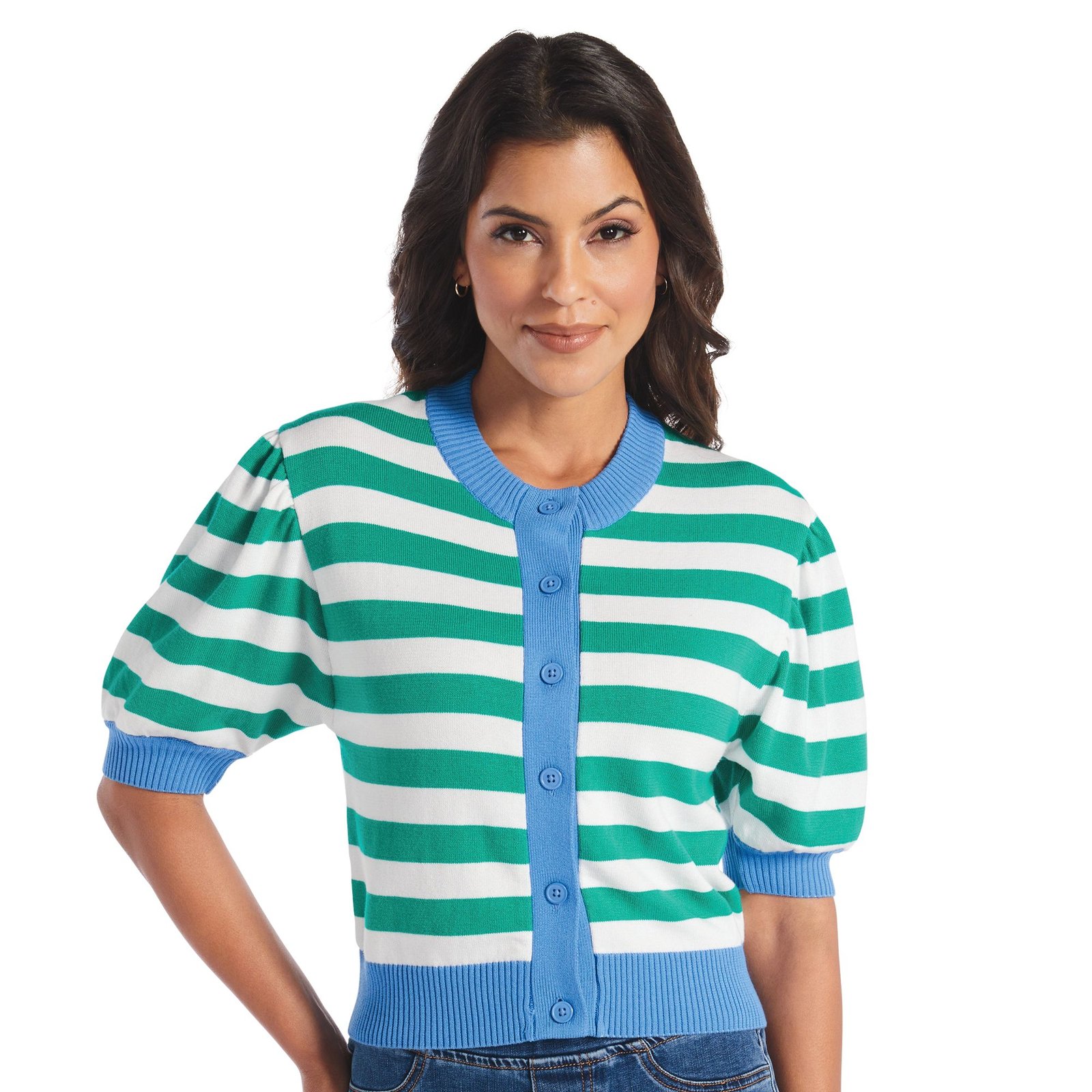 Masseys Puff Sleeve Sweater Cardigan Green Sweaters X Masseys Puff Sleeve Sweater Cardigan Green Sweaters X