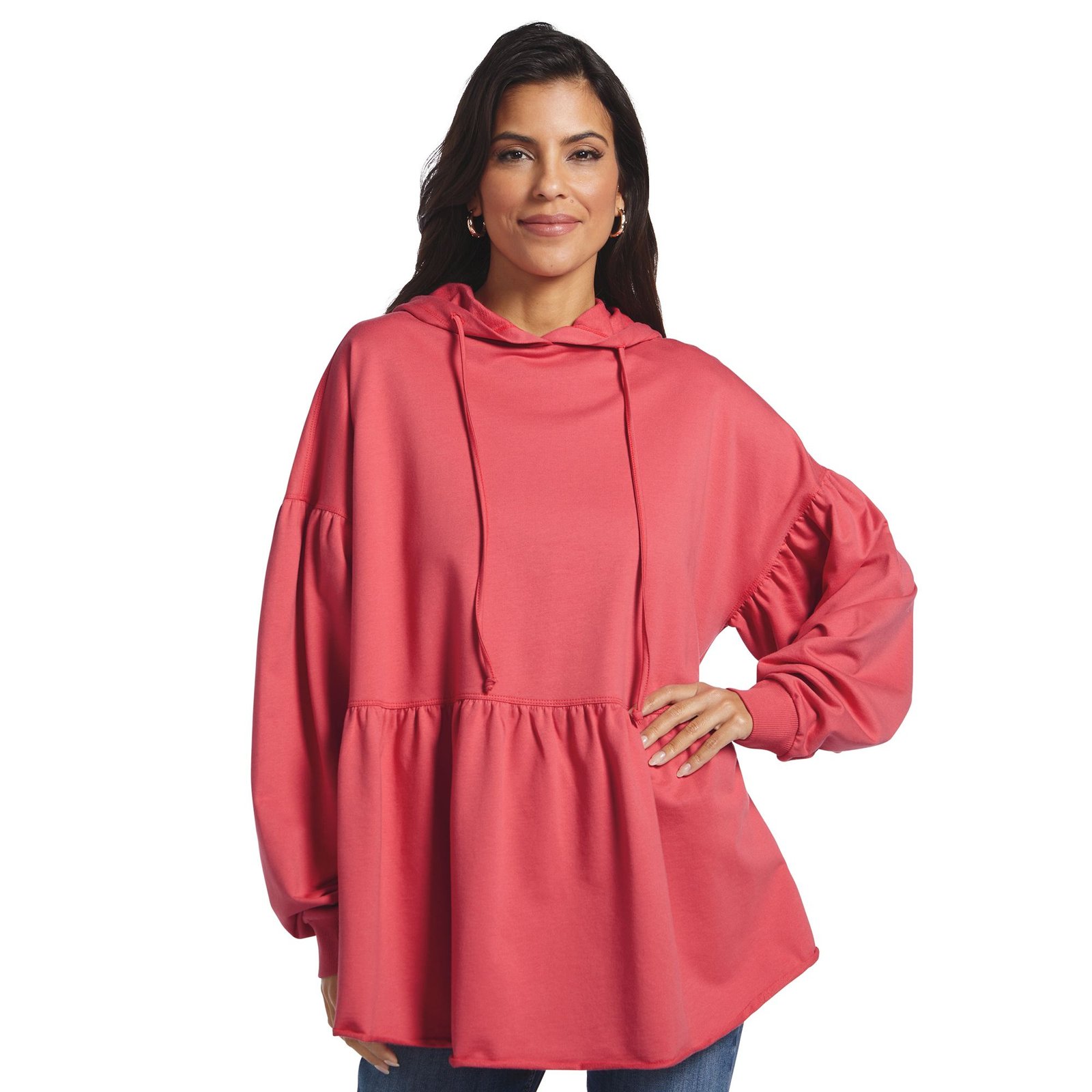 Masseys Lifestyle Flounce Hoodie Red Knit Tops X Masseys Lifestyle Flounce Hoodie Red Knit Tops X