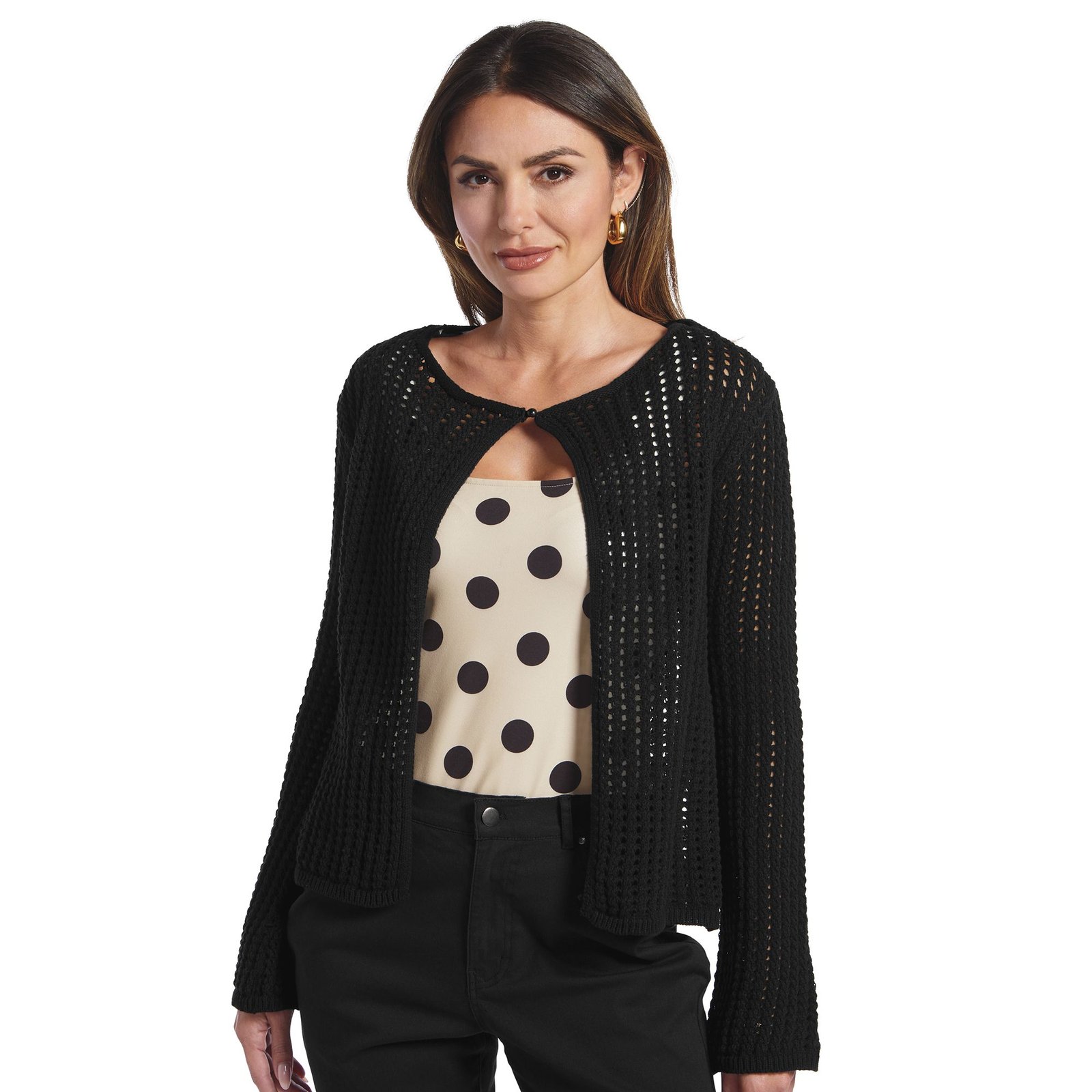 Masseys Open Knit Cardigan Black Knit Tops Masseys Open Knit Cardigan Black Knit Tops