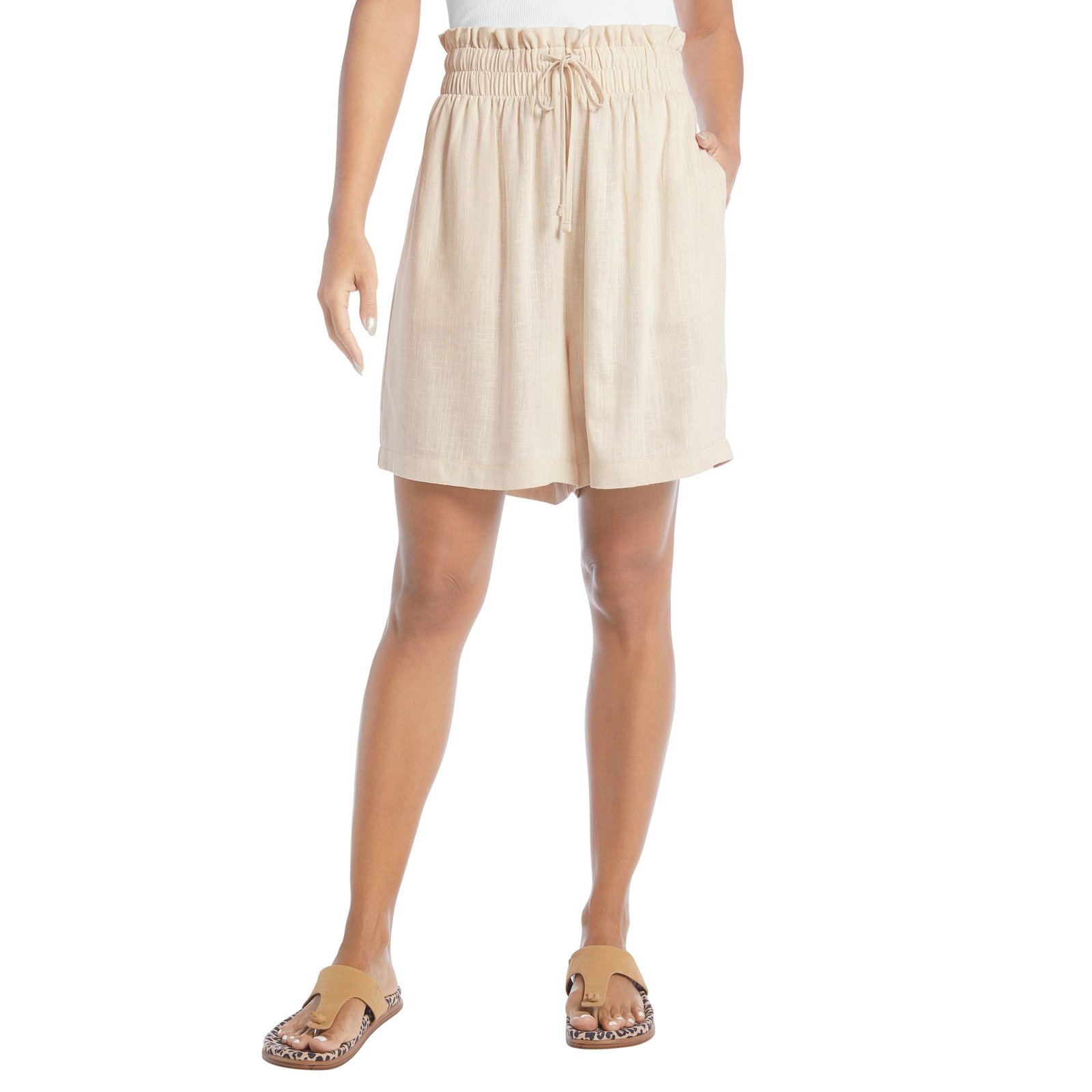 Masseys Paper Bag Waist Linen Blend Short Tan Shorts X