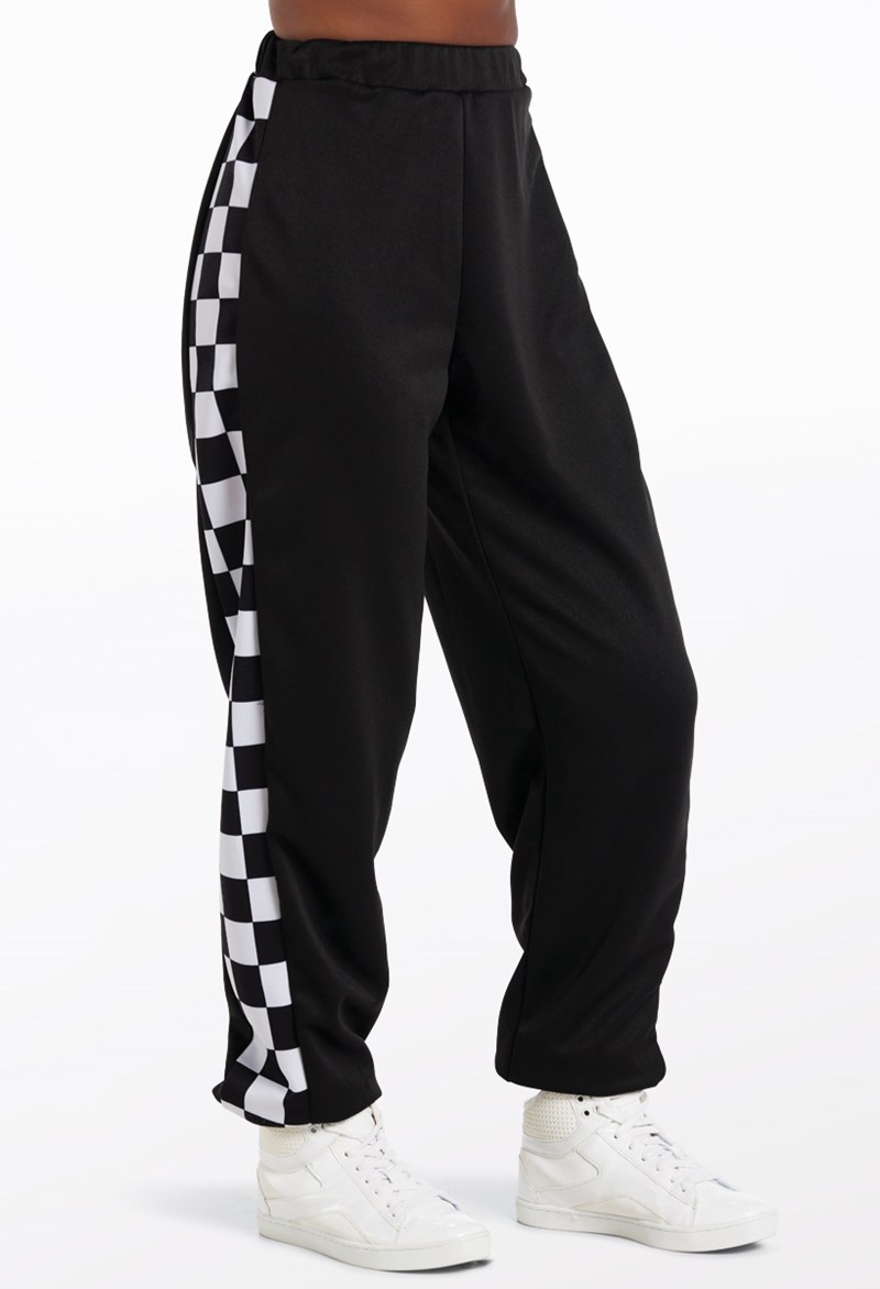 Checkered Stripe Joggers – Black – Adult – Dance Legging Checkered Stripe Joggers – Black – Adult – Dance Legging
