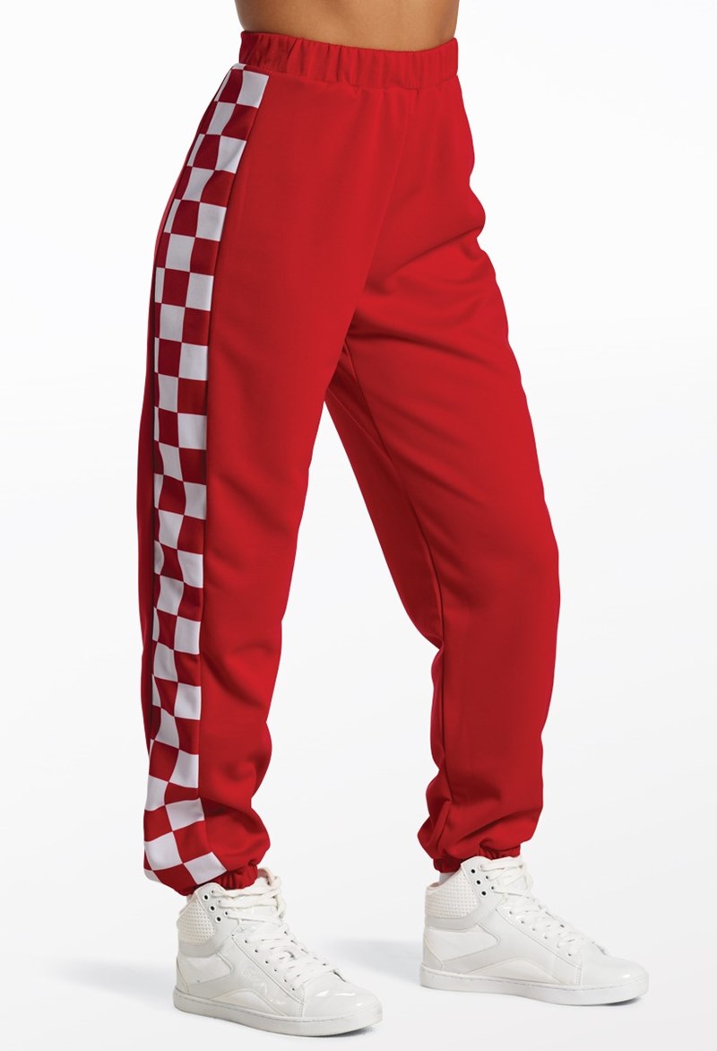 Checkered Stripe Joggers – Red – Small Adult – Dance Legging Checkered Stripe Joggers – Red – Small Adult – Dance Legging