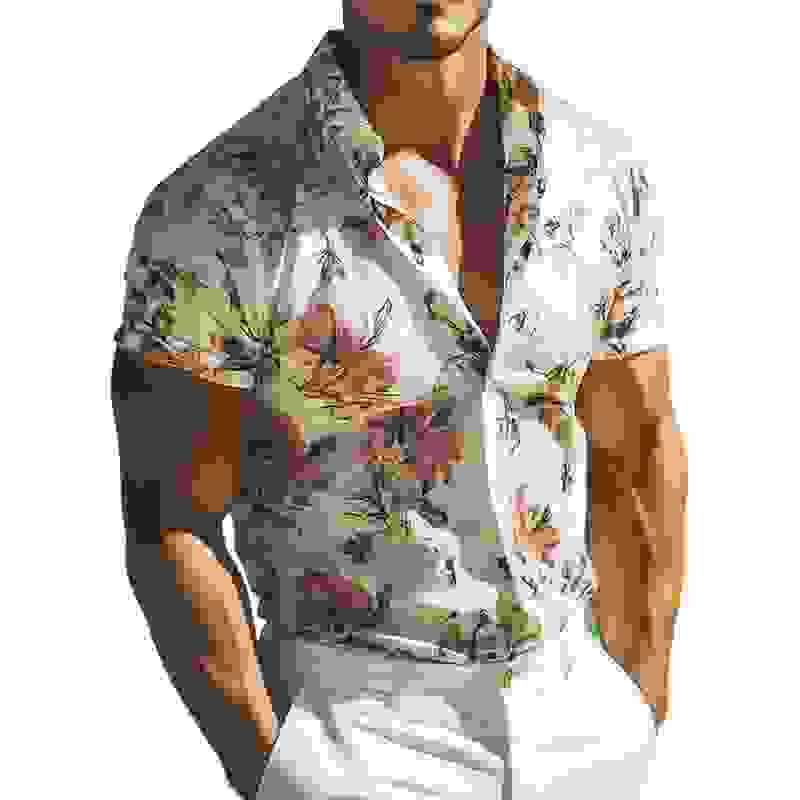 【-hour shipping out】Men’s Retro Casual Beach Hawaiian Floral Lapel Short Sleeve Shirt MTADTO