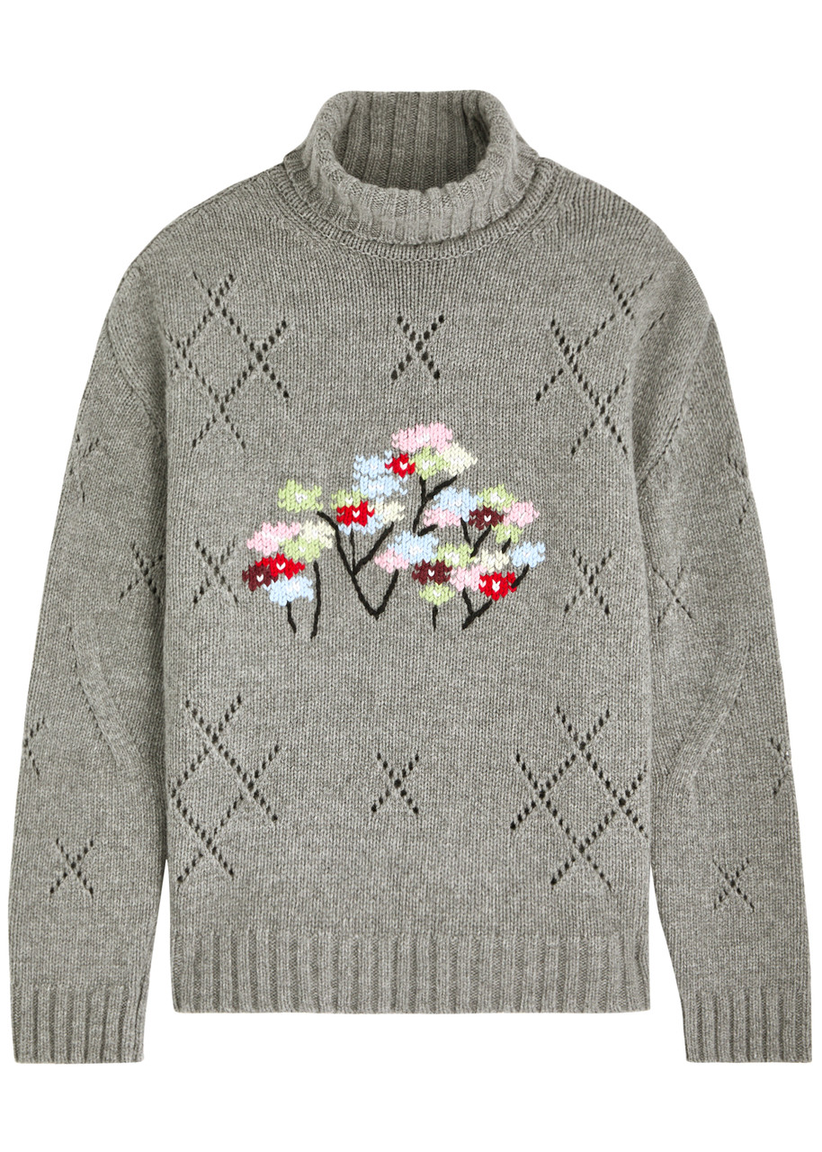 Bernadette Pull Sharon Floral-intarsia Wool-blend Jumper – Grey – M M Bernadette Pull Sharon Floral-intarsia Wool-blend Jumper – Grey – M M