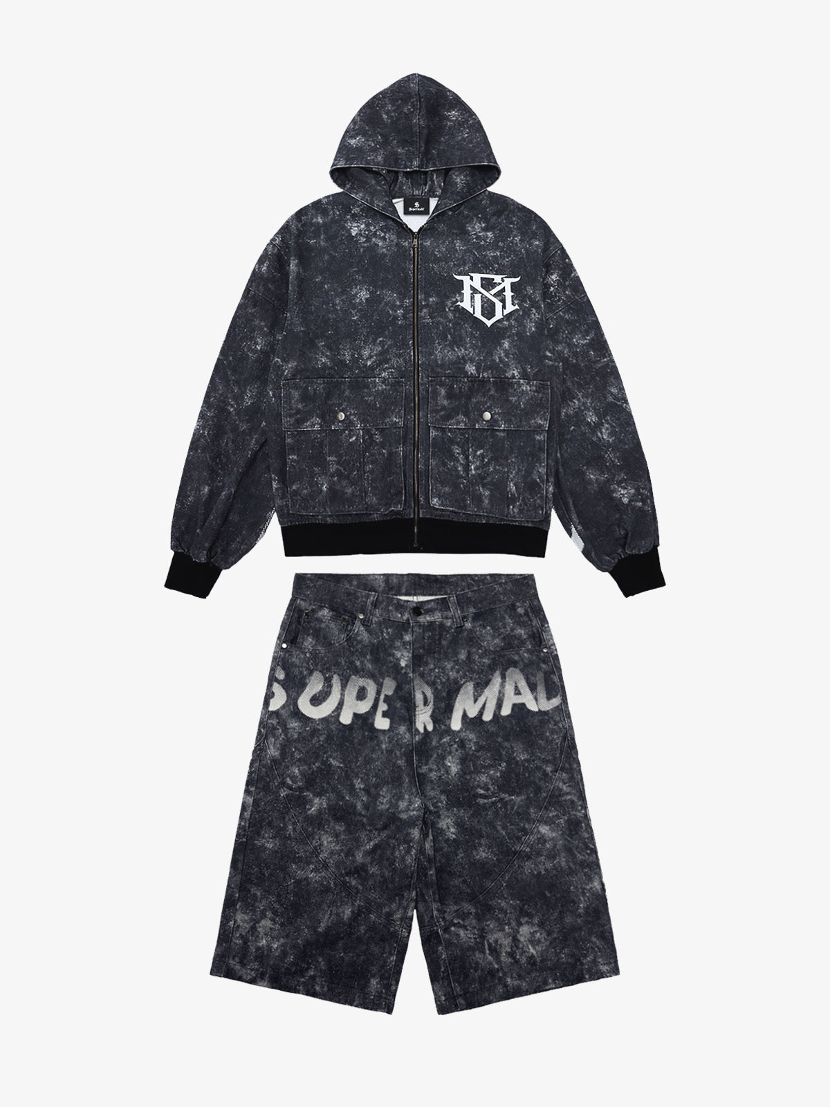 Original Oversized Denim Hoodie And Shorts Set – – Black Set Original Oversized Denim Hoodie And Shorts Set – – Black Set
