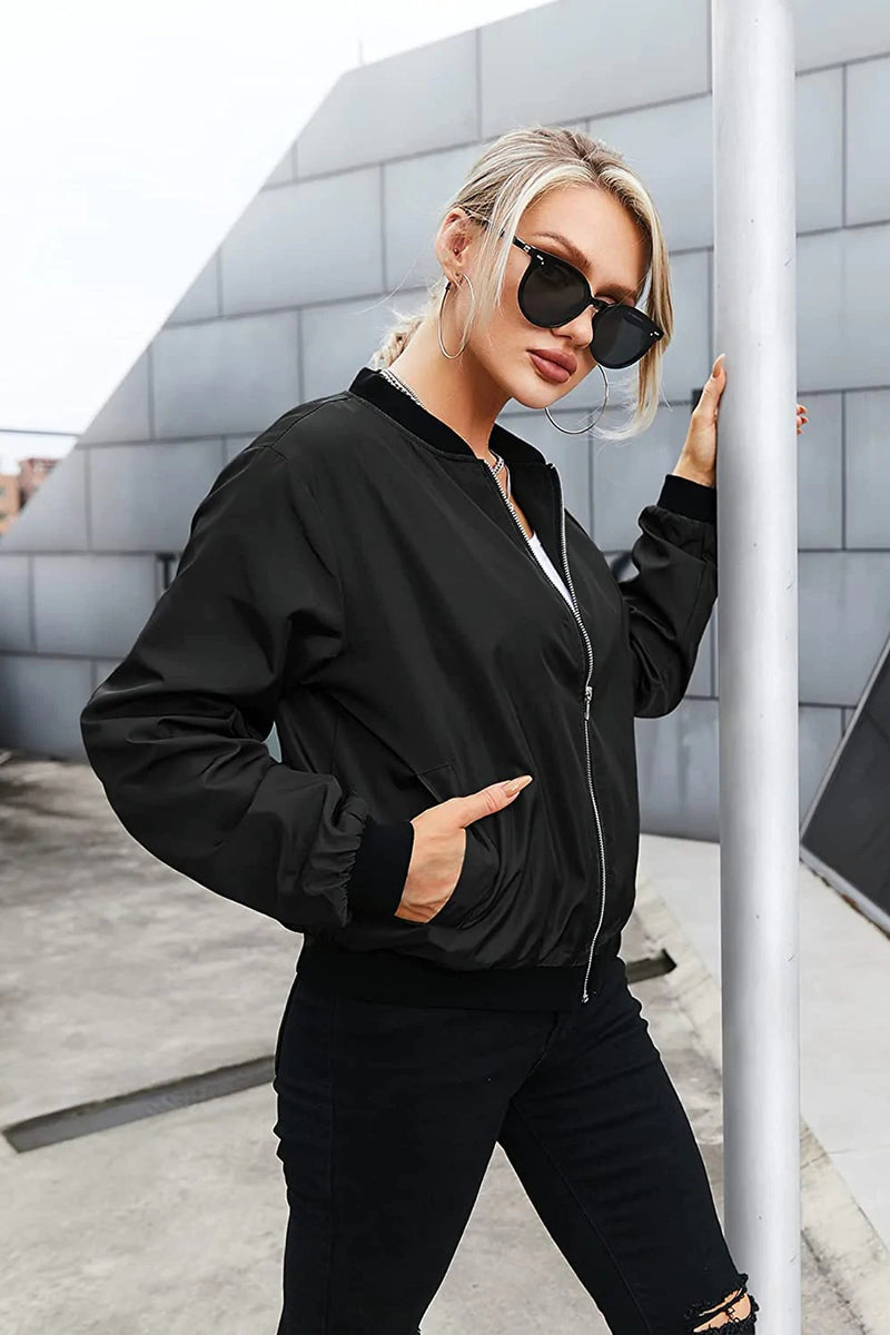 Zeagoo Bomber Zip Up Windbreaker Jacket – Black
