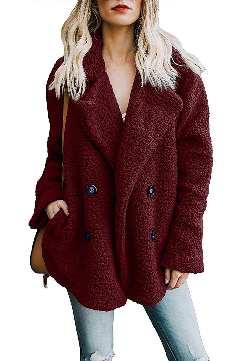 Faux Fur Coat Fuzzy Cardigan Warm Fleece Jacket – Zeagoo- Wine Red L-