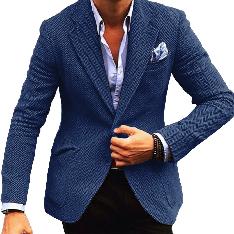 Men’s Vintage Herringbone Wool Blend Lapel Single Breasted Blazer M