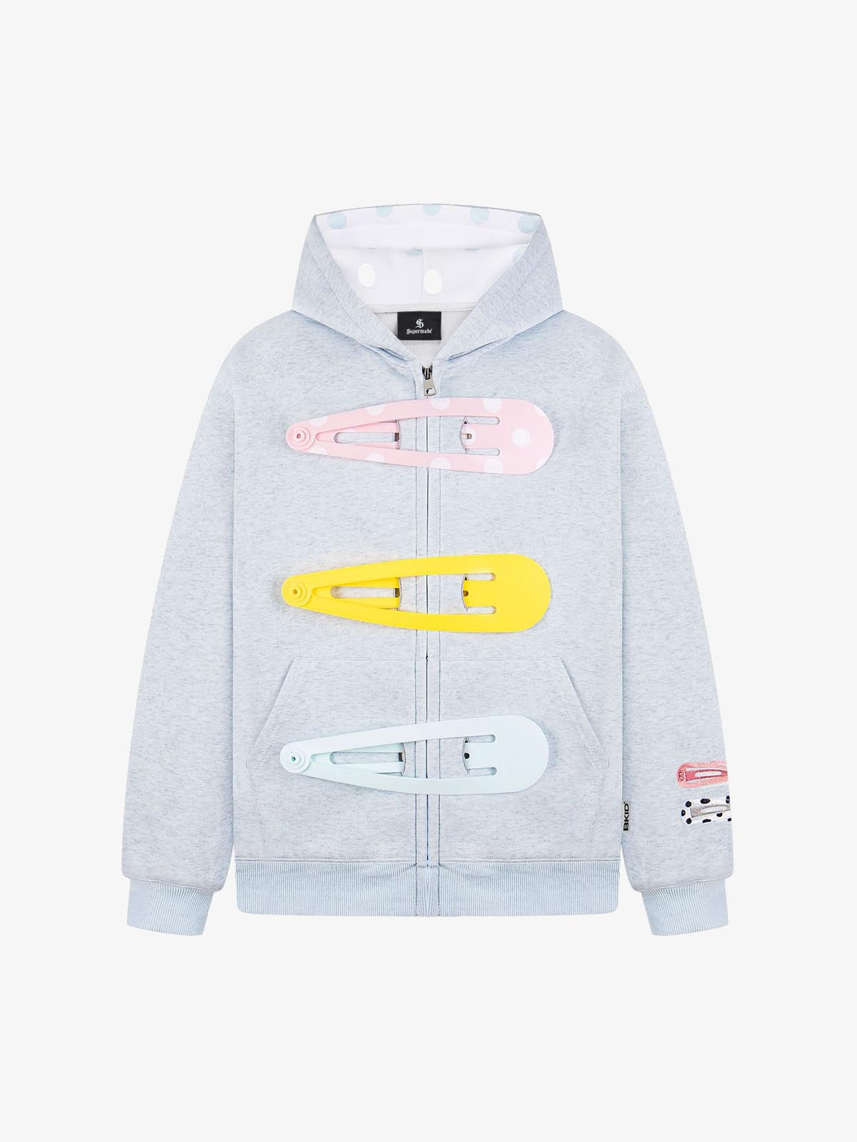 Detachable Hair Clip Decoration Zip Up Hoodie – Light Blue Hoodie