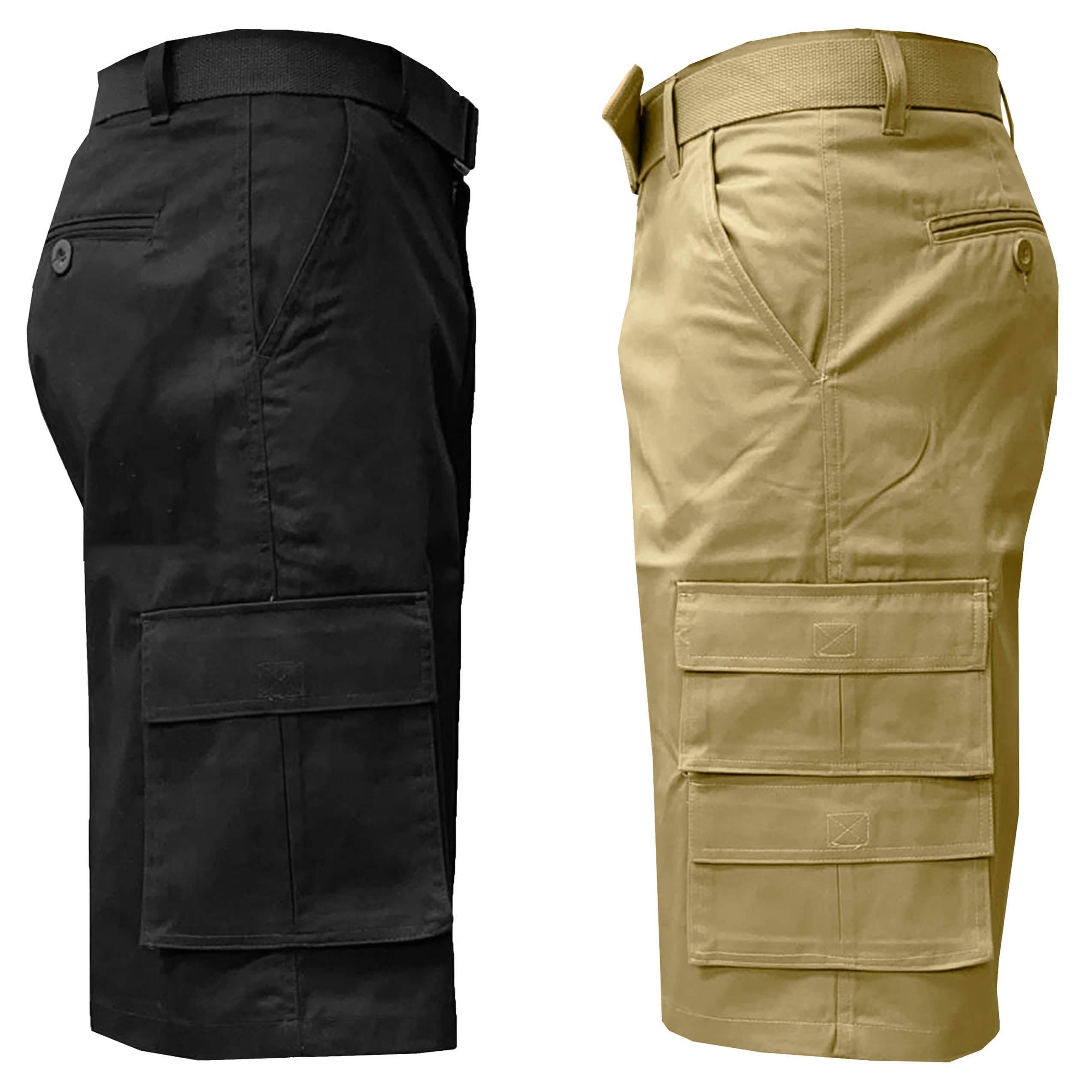 -Pack: Men’s ” Fitted Belted -Pocket Cargo Shorts – BlackKhaki -Pack: Men’s ” Fitted Belted -Pocket Cargo Shorts – BlackKhaki