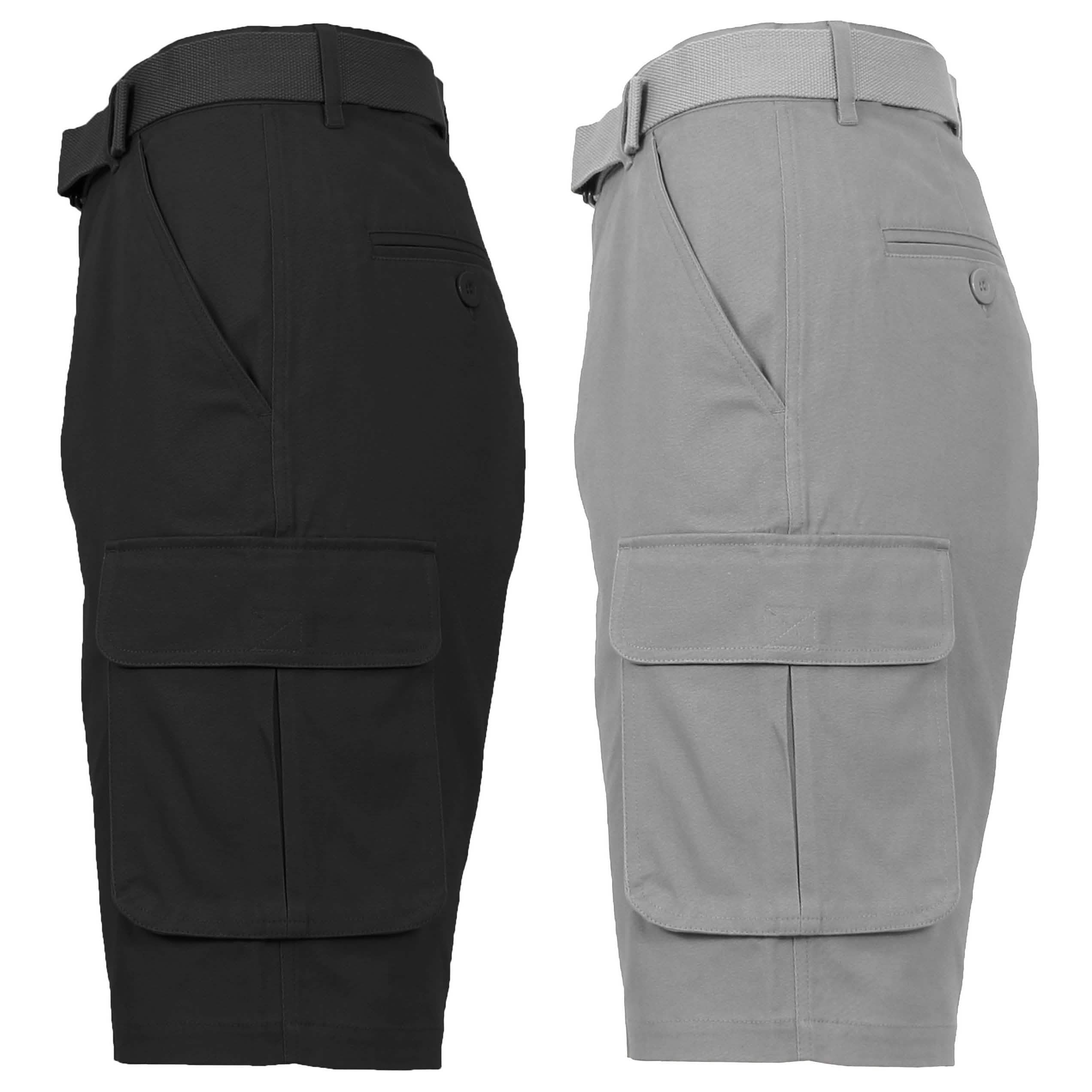 -Pack: Men’s Cotton Flex Stretch Cargo Shorts With Belt – BlackGrey -Pack: Men’s Cotton Flex Stretch Cargo Shorts With Belt – BlackGrey