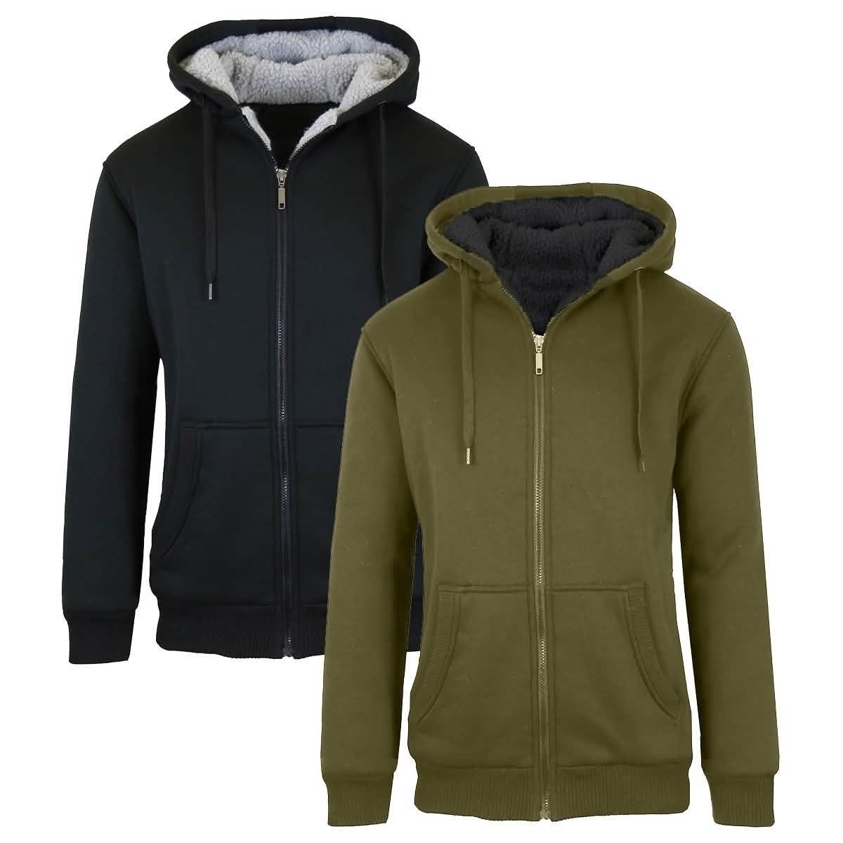 -Pack: Men’s Heavyweight Sherpa Fleece-Lined Zip Hoodie – BlackOlive