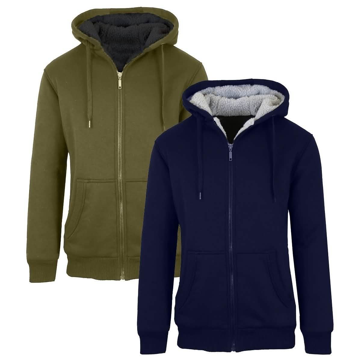 -Pack: Men’s Heavyweight Sherpa Fleece-Lined Zip Hoodie – NavyOlive -Pack: Men’s Heavyweight Sherpa Fleece-Lined Zip Hoodie – NavyOlive