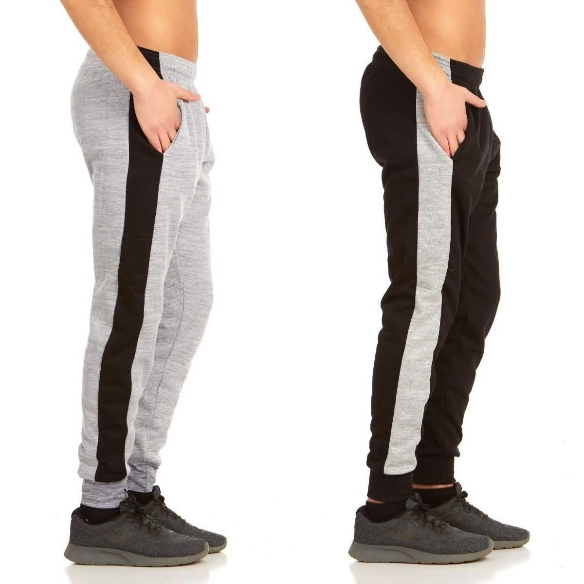 -Pack: Men’s Striped Marled Fleece Jogger Pants – BlackGray