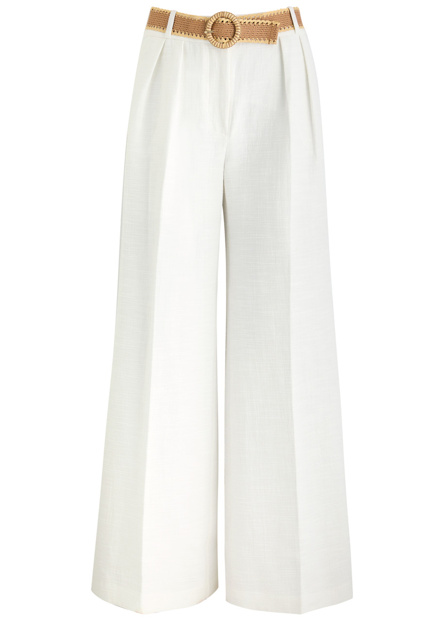 Zimmermann Acacia Belted Wide-leg Cotton Trousers – Ivory – M Zimmermann Acacia Belted Wide-leg Cotton Trousers – Ivory – M