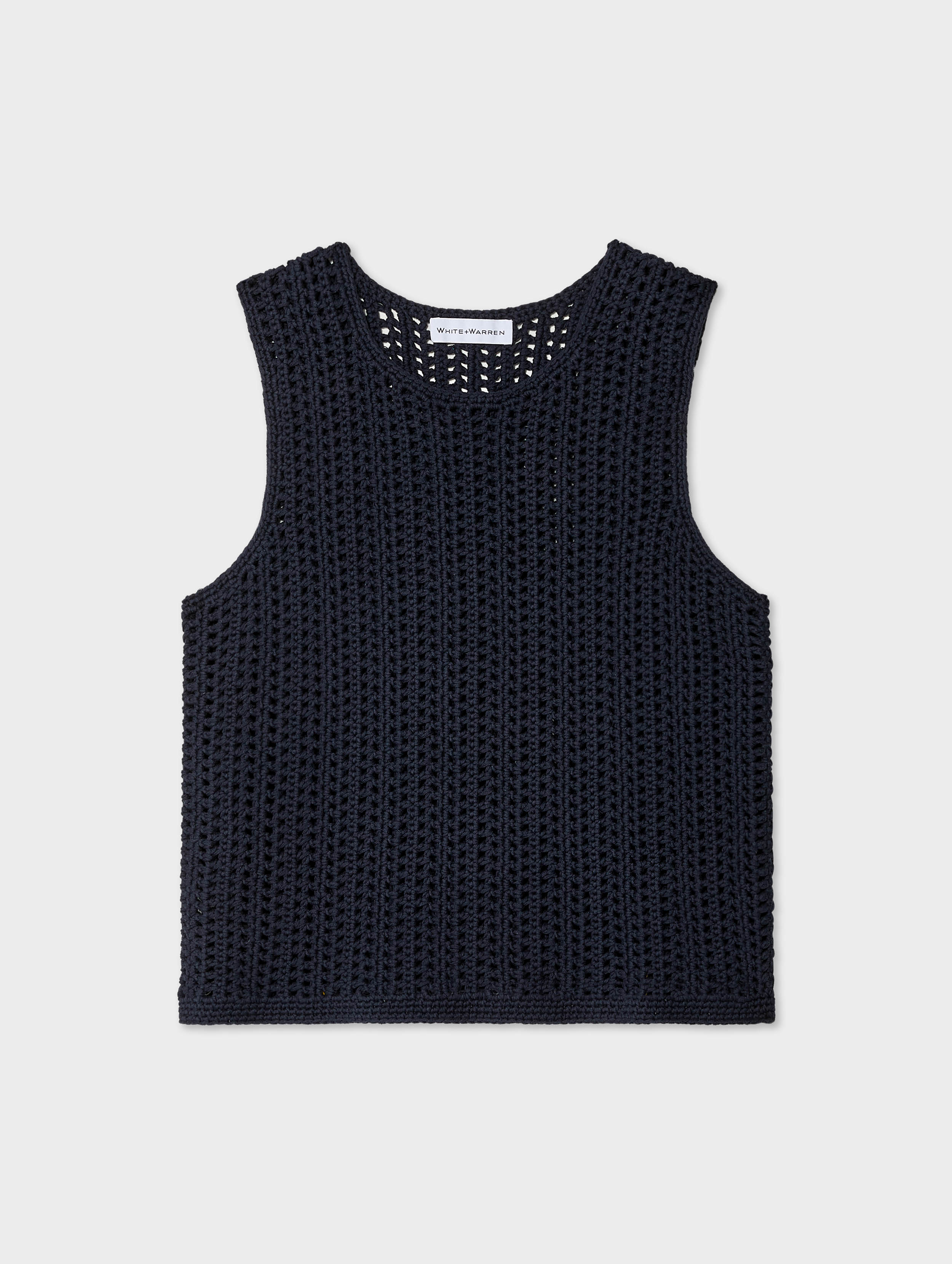 White & Warren Hand Crochet Lofty Cotton Tank Top in Deep Navy Blue White & Warren Hand Crochet Lofty Cotton Tank Top in Deep Navy Blue