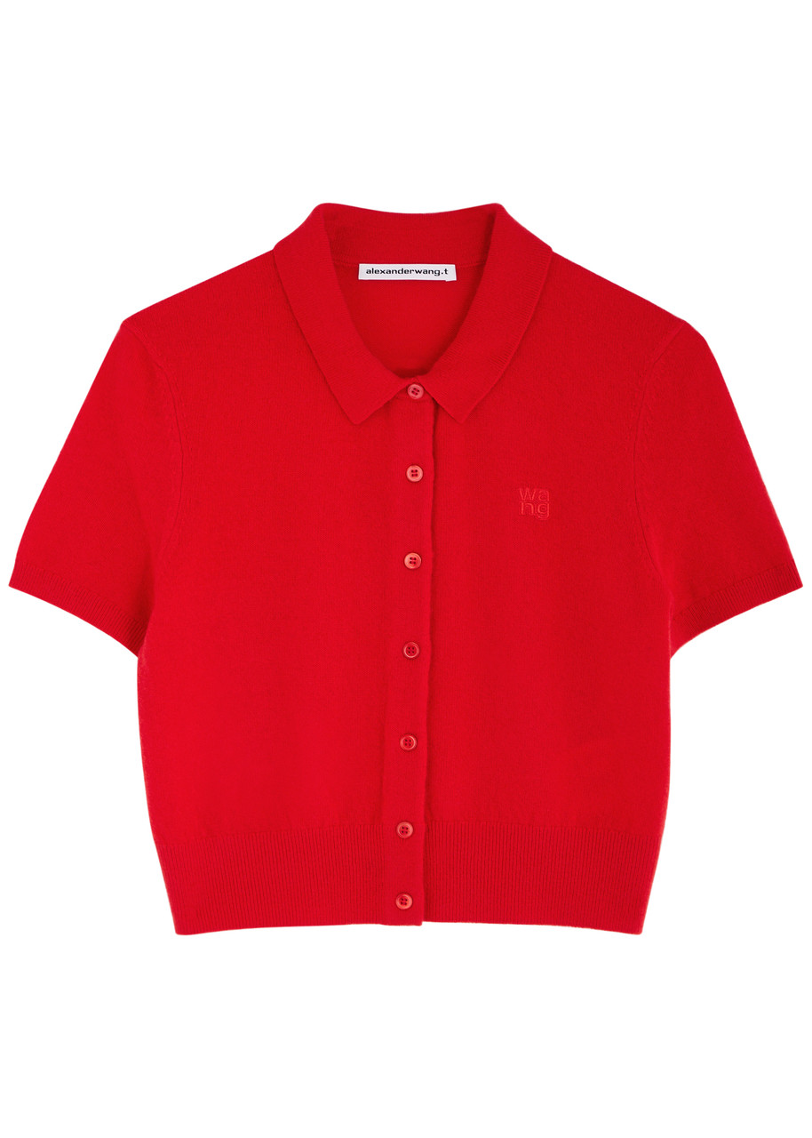 Alexanderwang.t Logo-embroidered Cropped Wool Cardigan – Red – M M